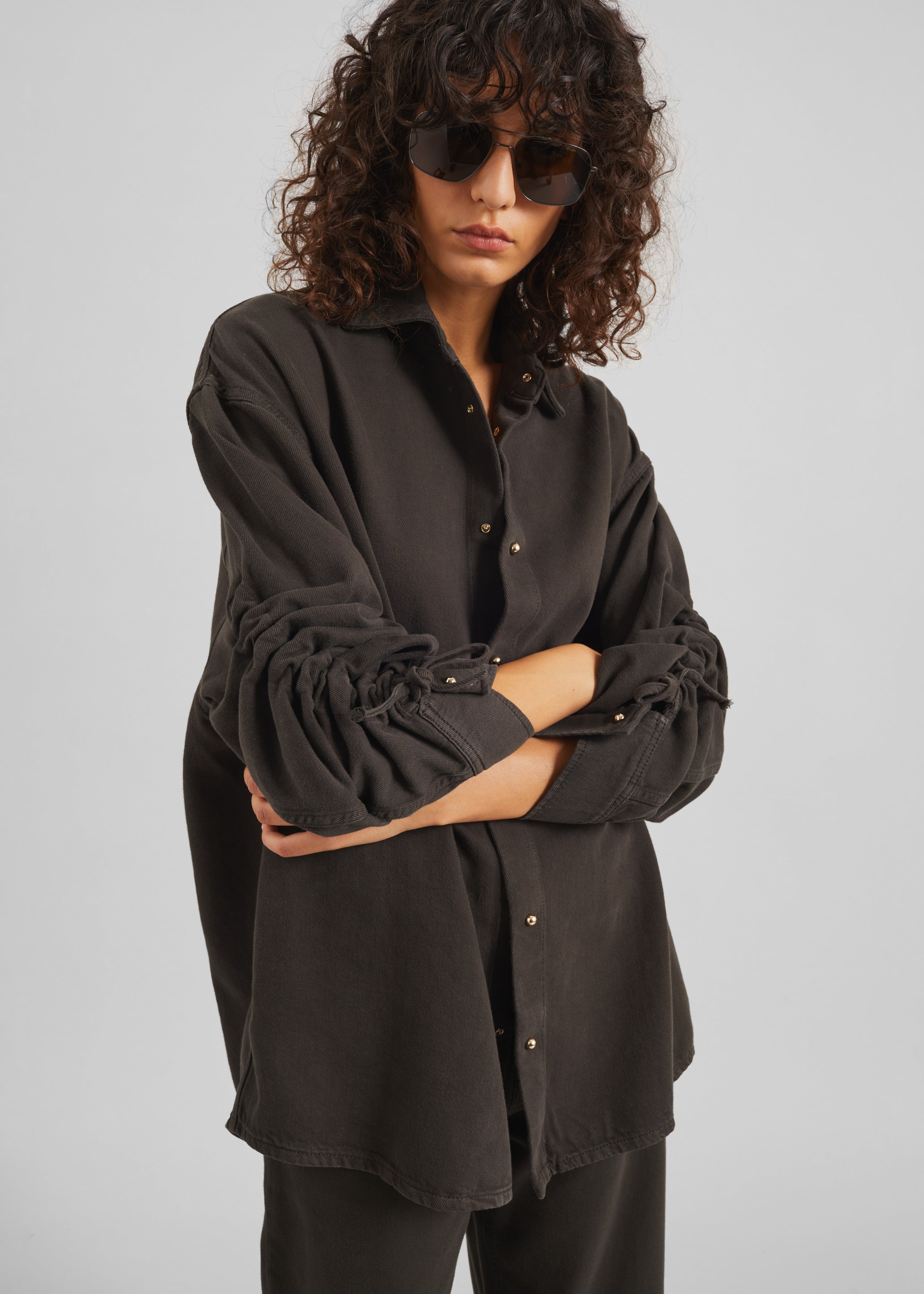 Darkpark Keanu Denim Rouche Shirt - Dark Brown - 1