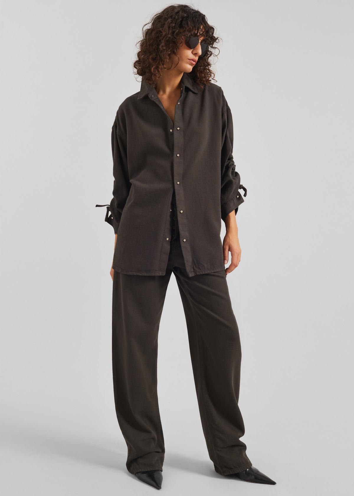 Darkpark Keanu Denim Rouche Shirt - Dark Brown - 8