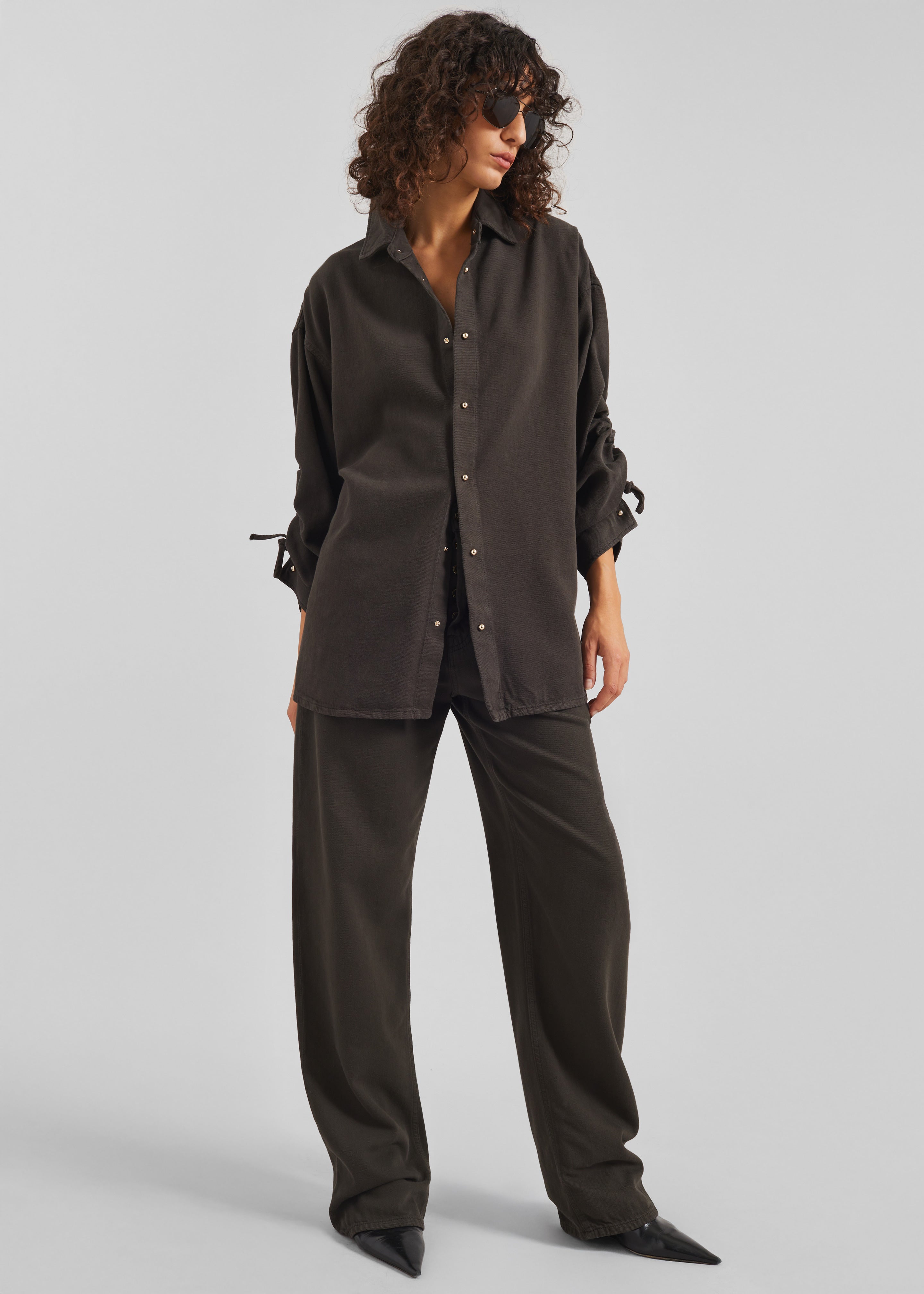 Darkpark Keanu Denim Rouche Shirt - Dark Brown - 8