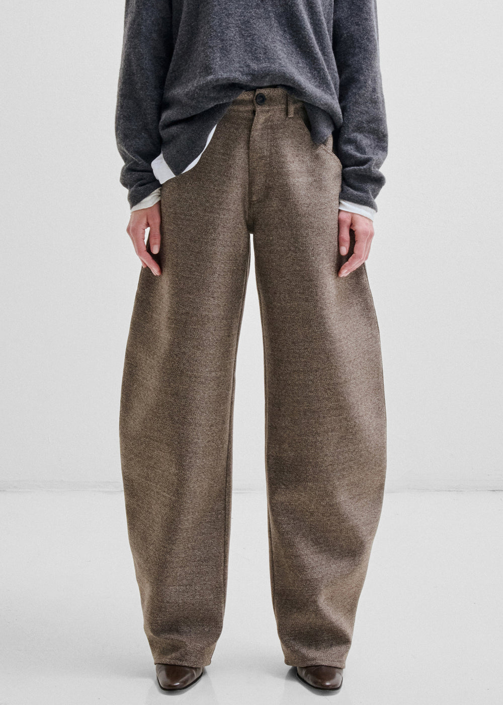 Darkpark Khris Barrel Leg Wool Melange Pants - Brown Mel - 1