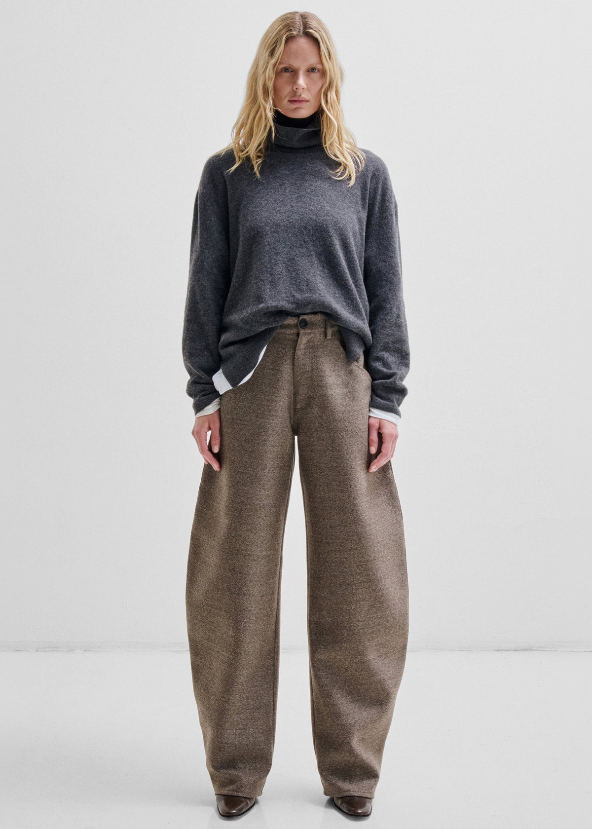 Darkpark Khris Barrel Leg Wool Melange Pants - Brown Mel