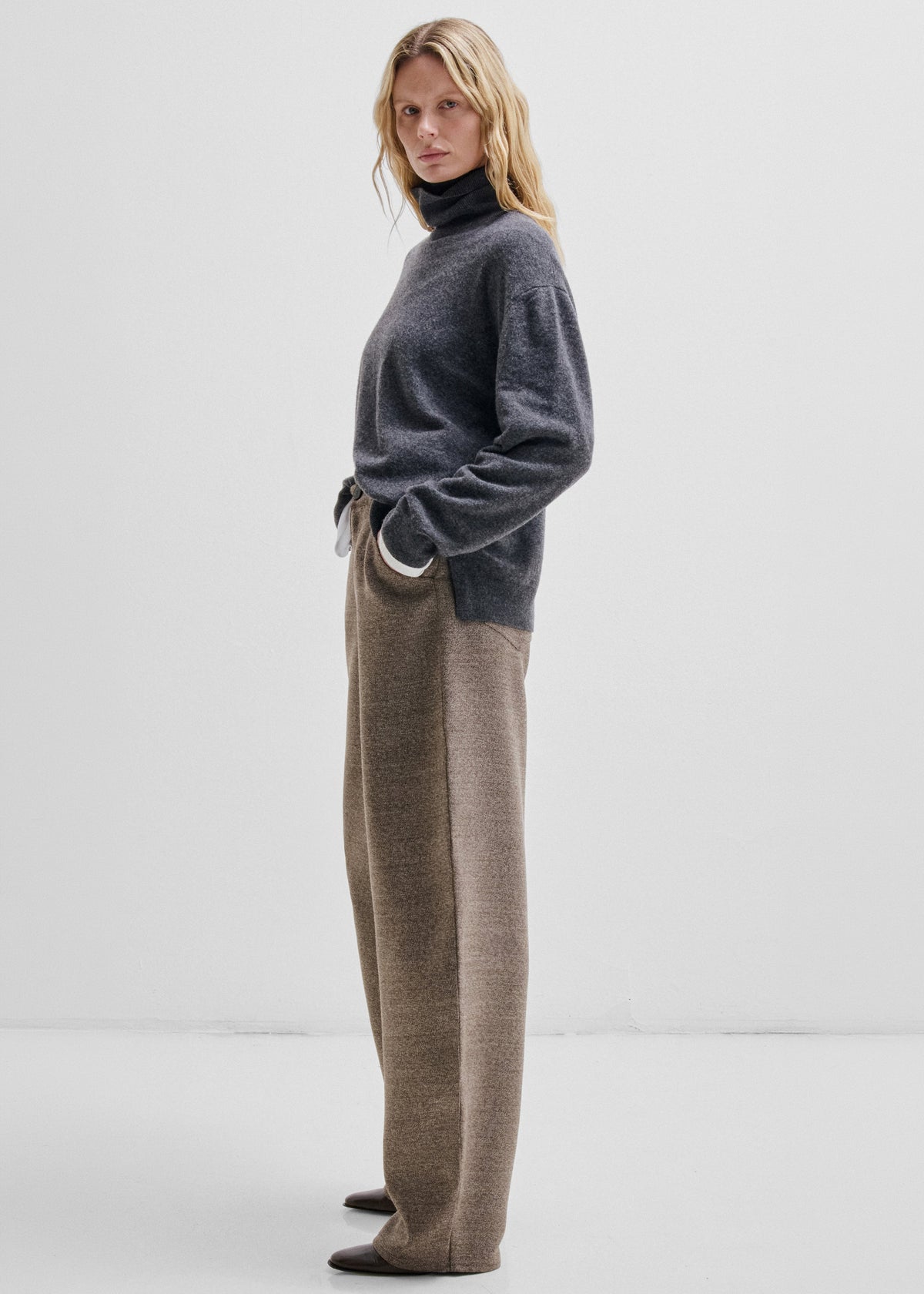 Darkpark Khris Barrel Leg Wool Melange Pants - Brown Mel