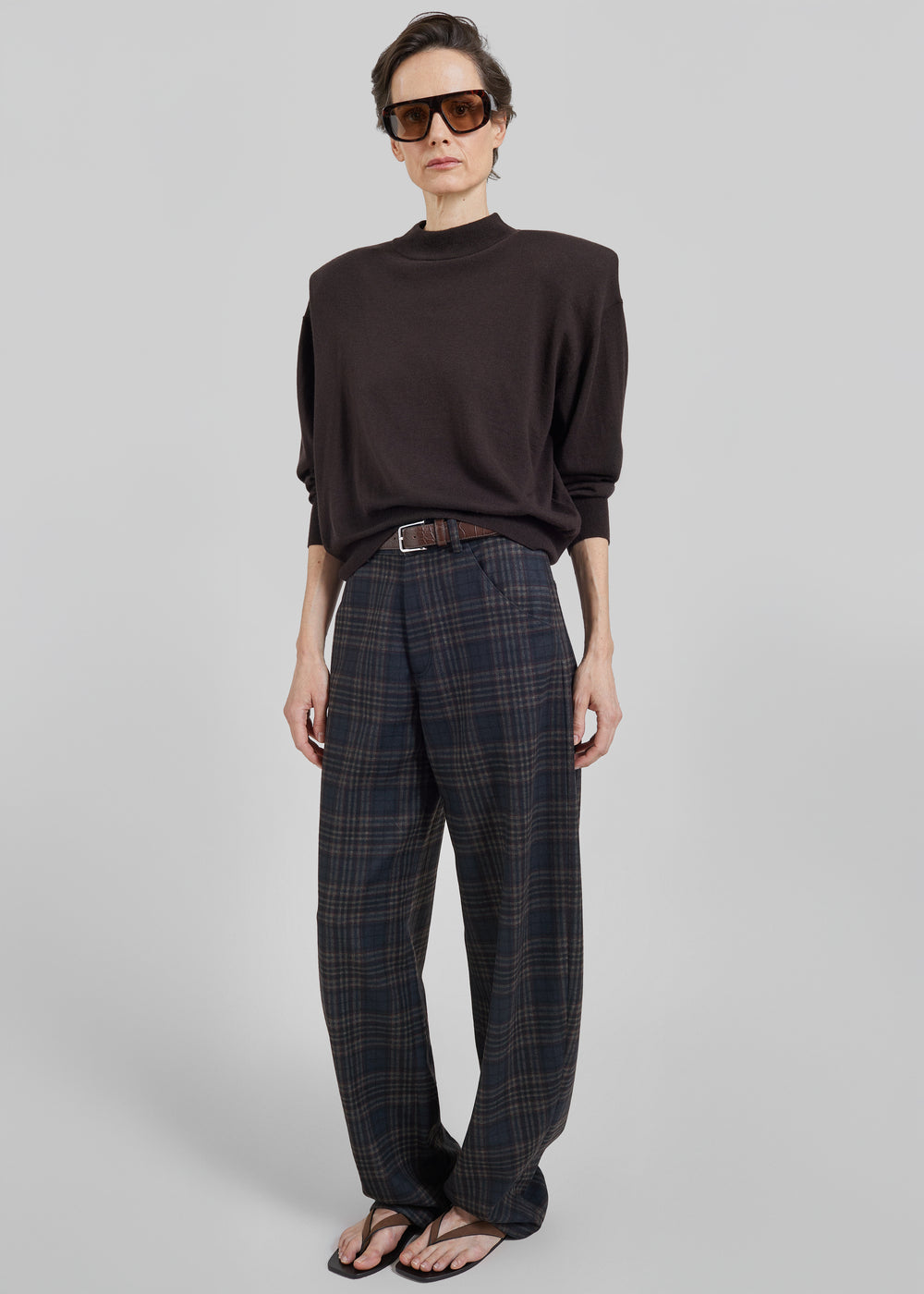 Darkpark Khris Tartan Check Barrel Leg Pants - Blue/Grey/Red