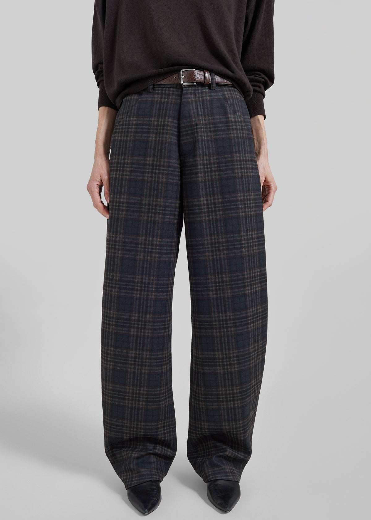 Darkpark Khris Tartan Check Barrel Leg Pants - Blue/Grey/Red