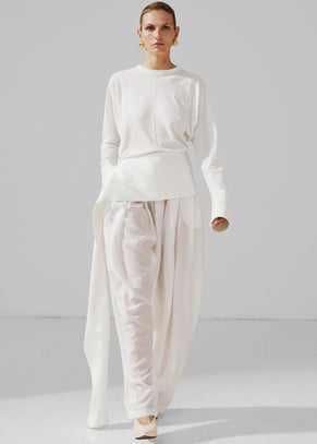 Darkpark Luna Jersey Top With Dropped Satin Details - White