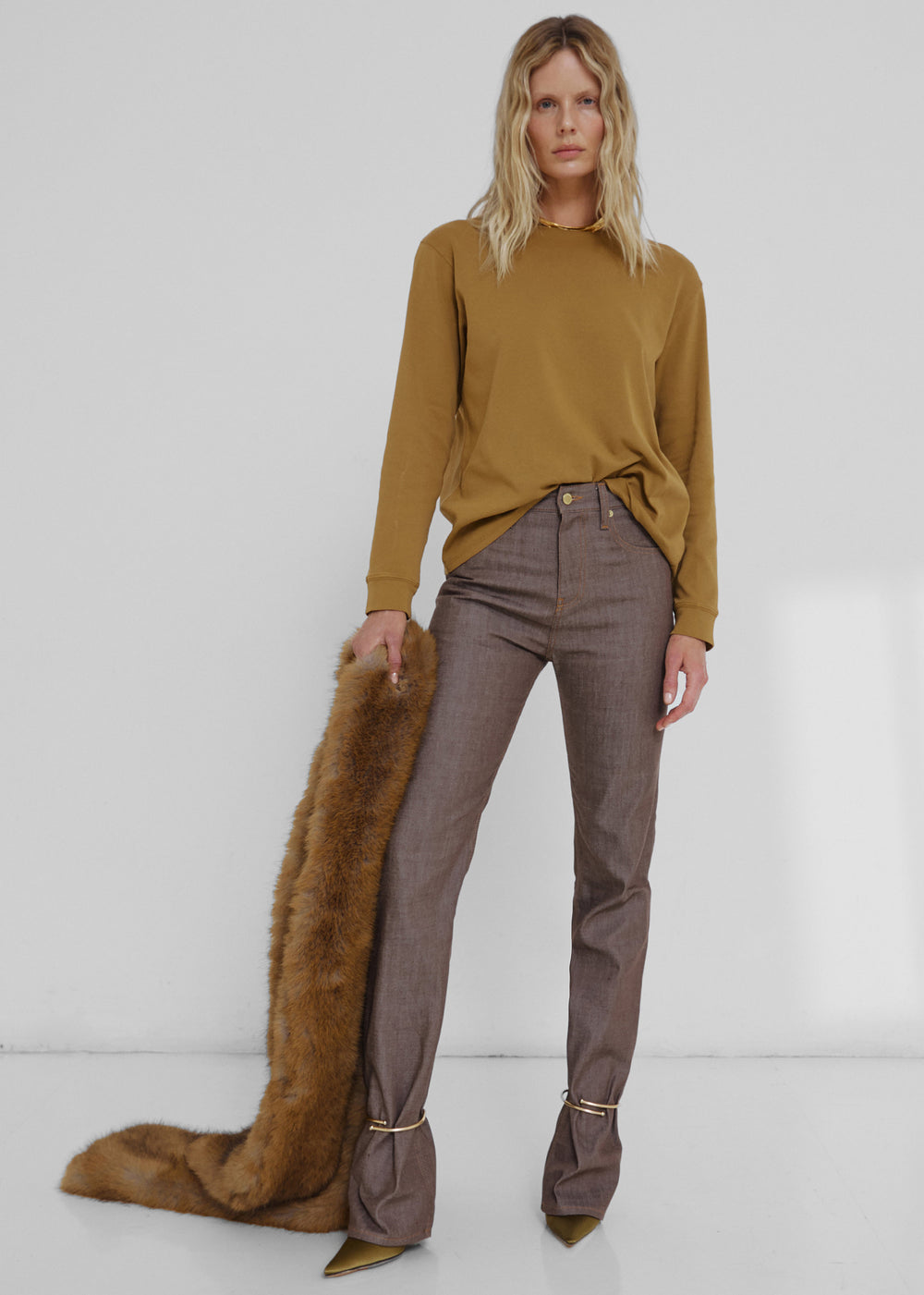Darkpark Marion Cuff Adorned Straight Leg Fitted Denim - Brown