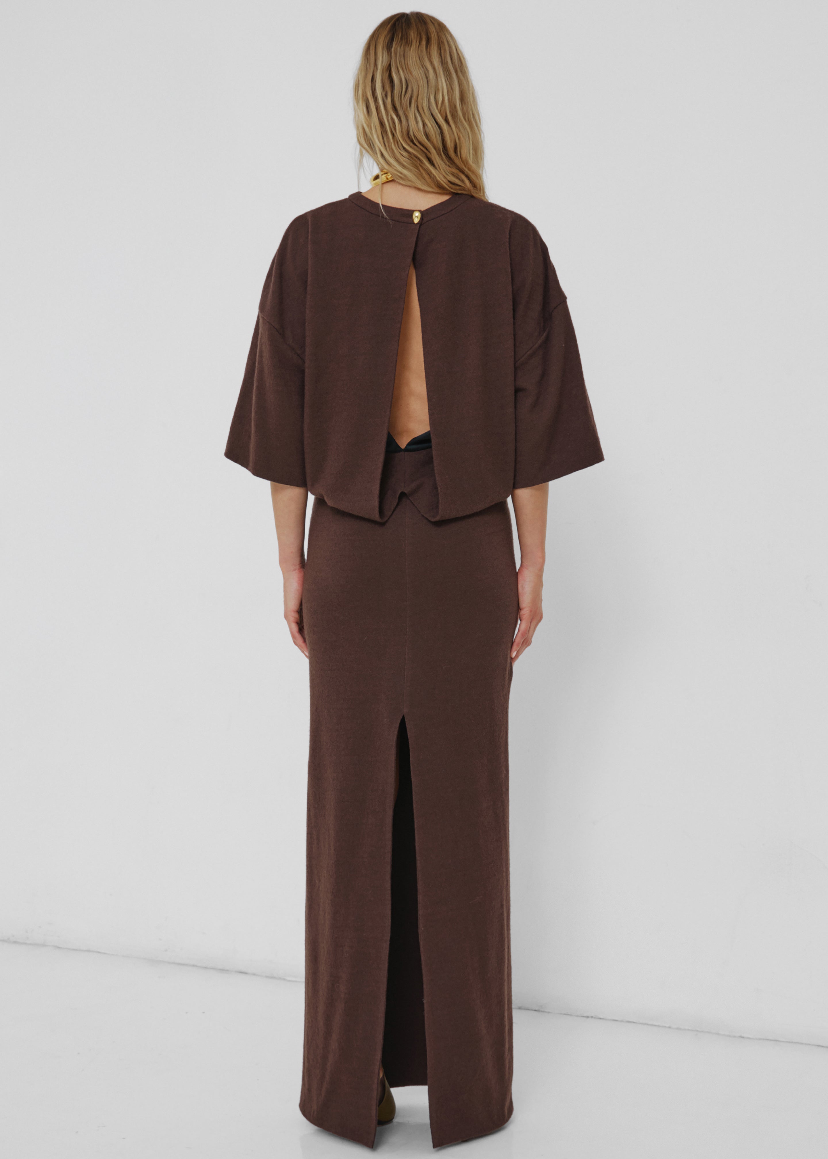 Darkpark Marlin Open Back Wool Dress - Dark Brown - 4