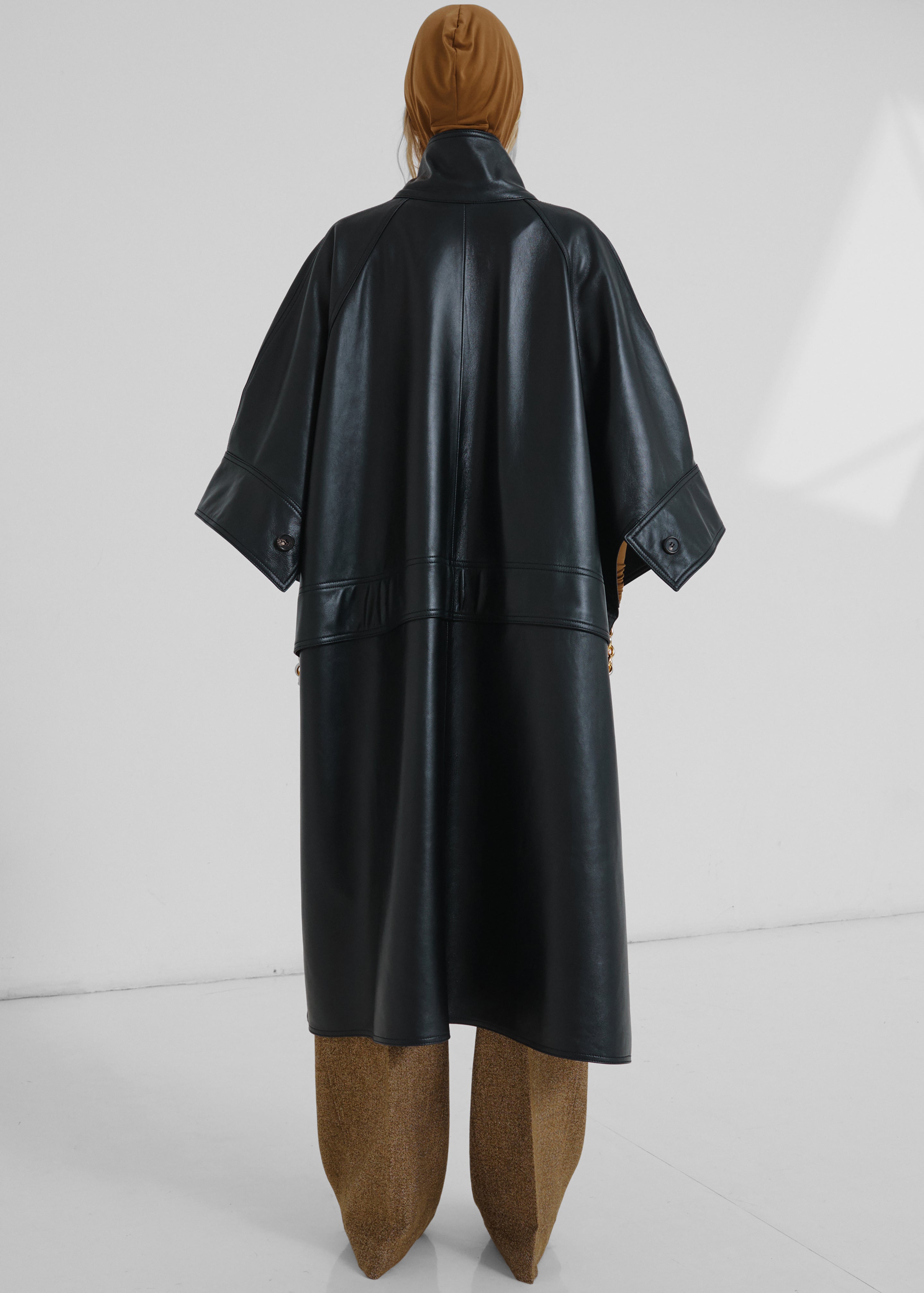 Darkpark Nat Long - Nappa Leather Oversized Cape Coat - Black - 6