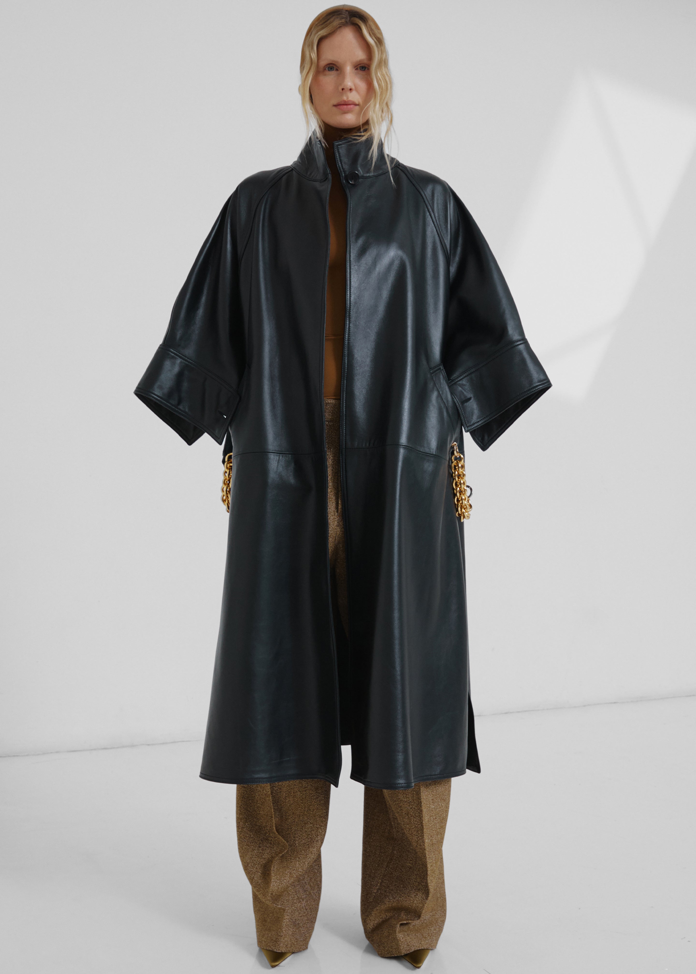 Darkpark Nat Long - Nappa Leather Oversized Cape Coat - Black - 3