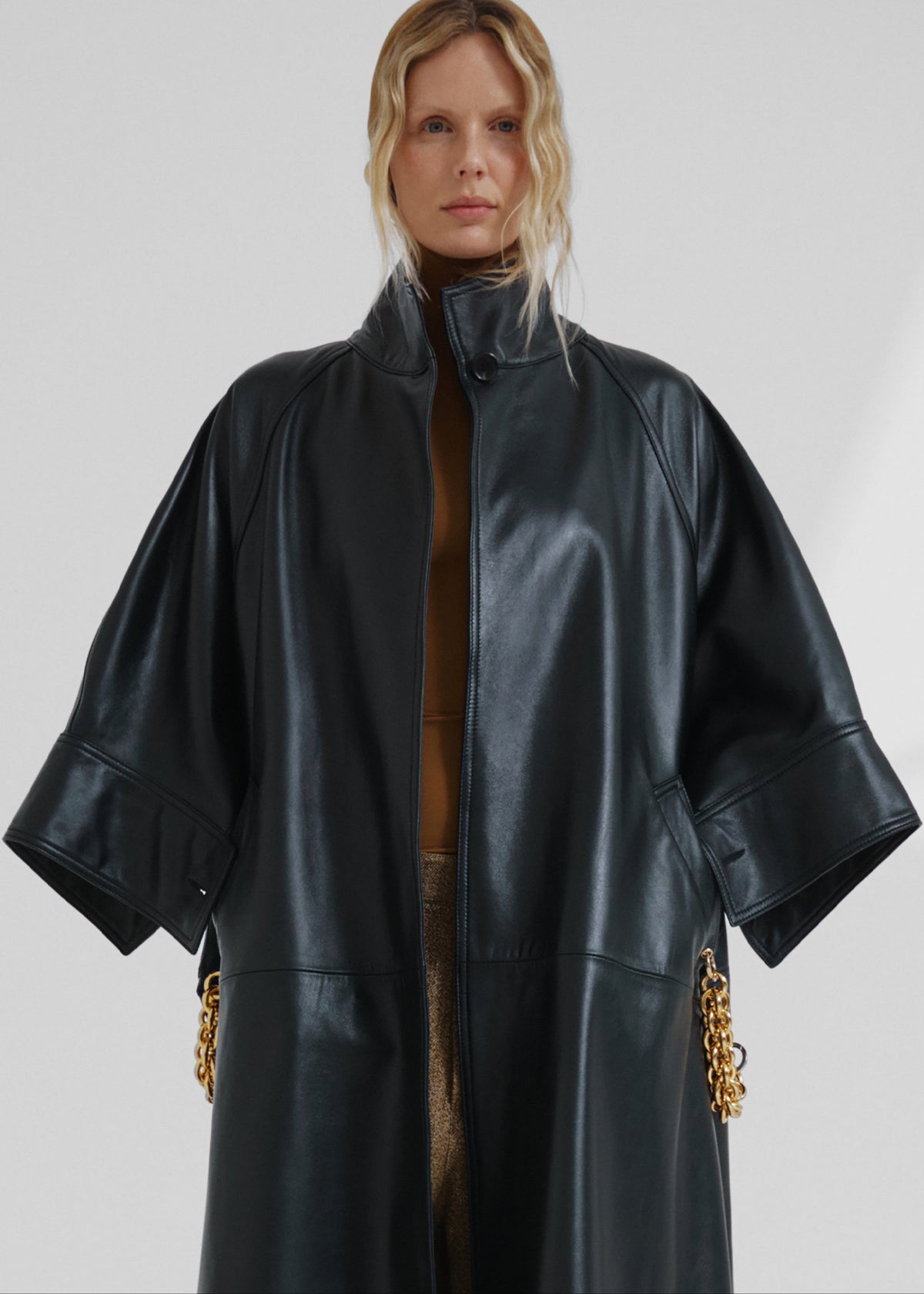 Darkpark Nat Long - Nappa Leather Oversized Cape Coat - Black - 4