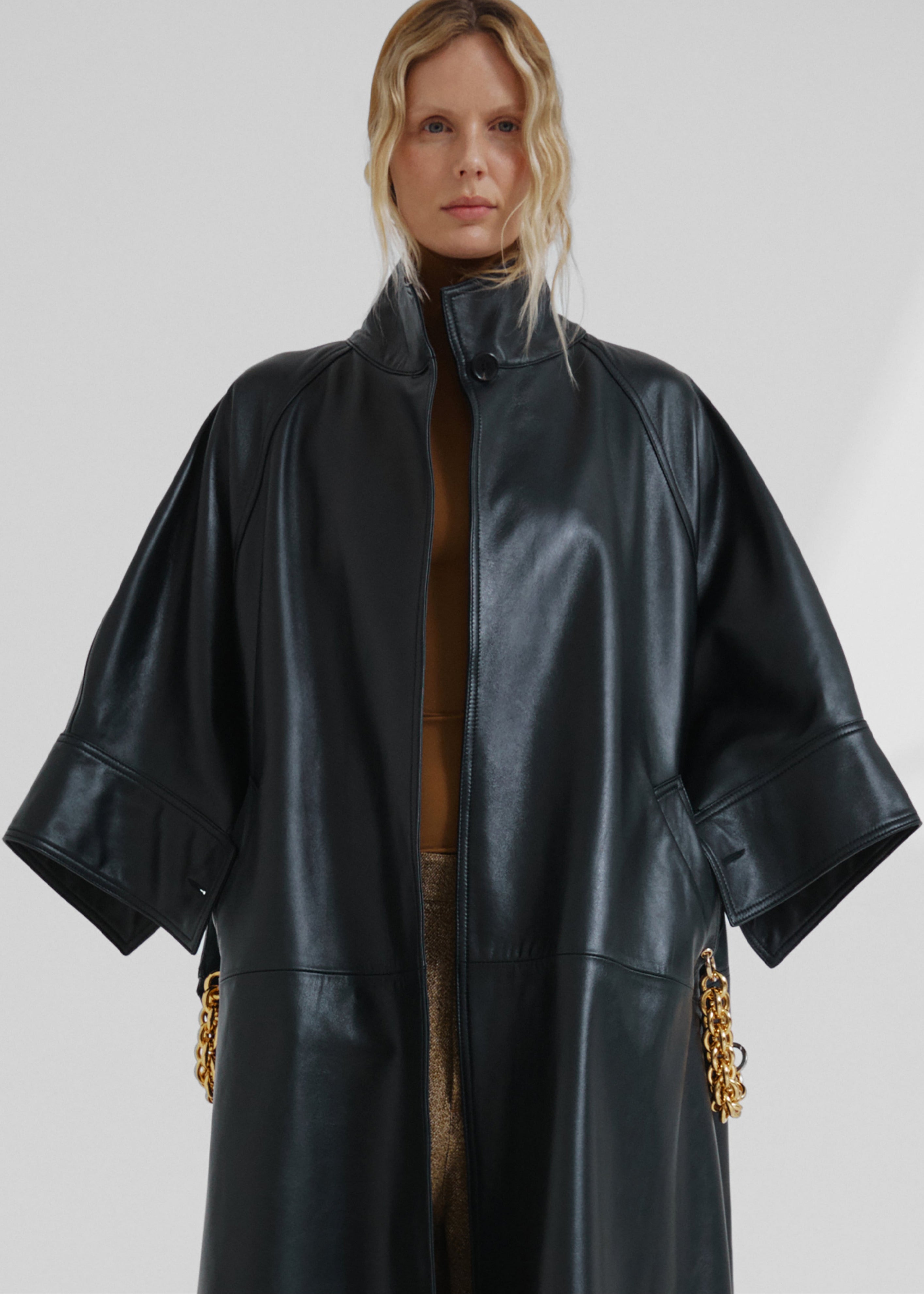 Darkpark Nat Long - Nappa Leather Oversized Cape Coat - Black - 4