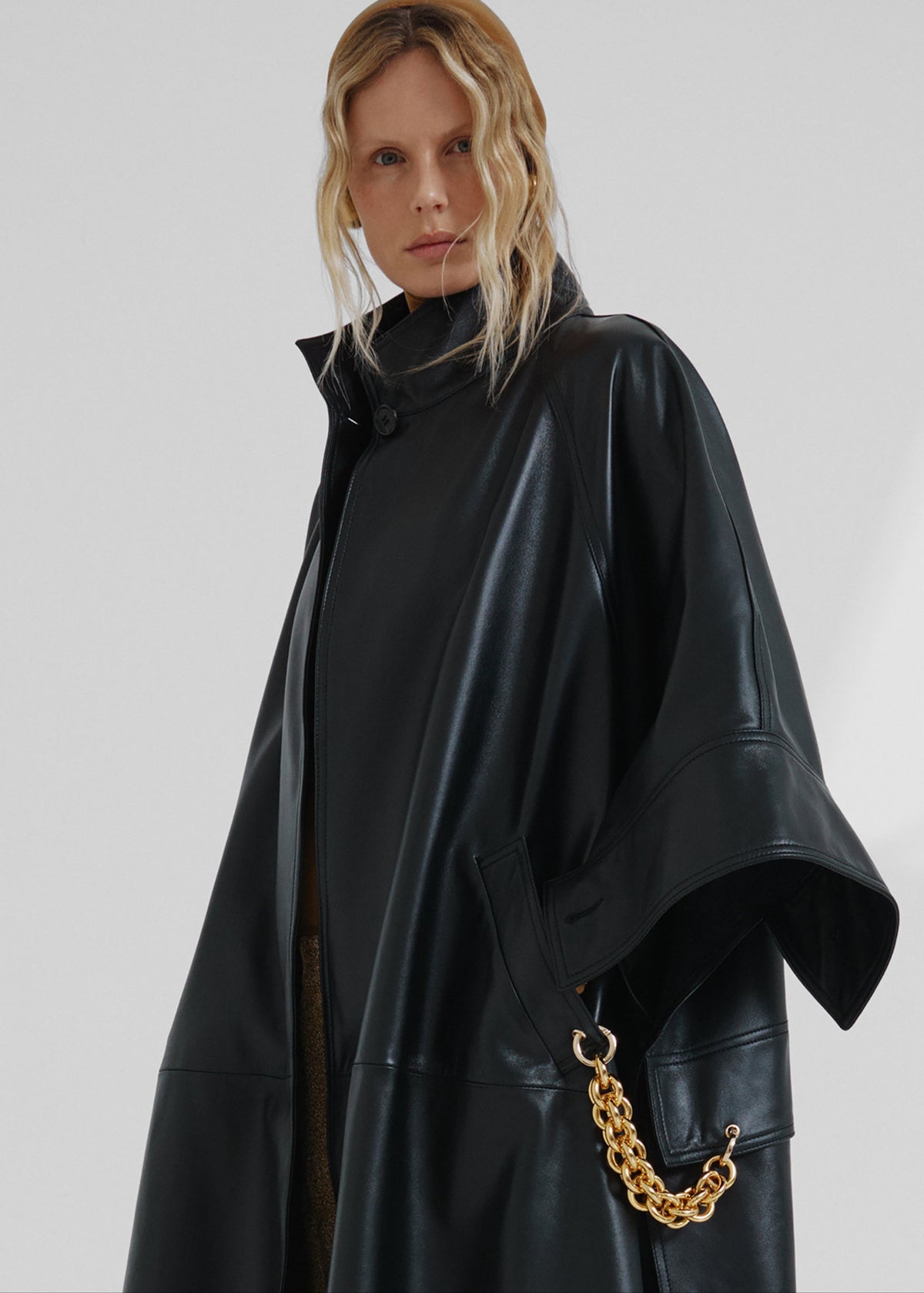Darkpark Nat Long - Nappa Leather Oversized Cape Coat - Black - 5