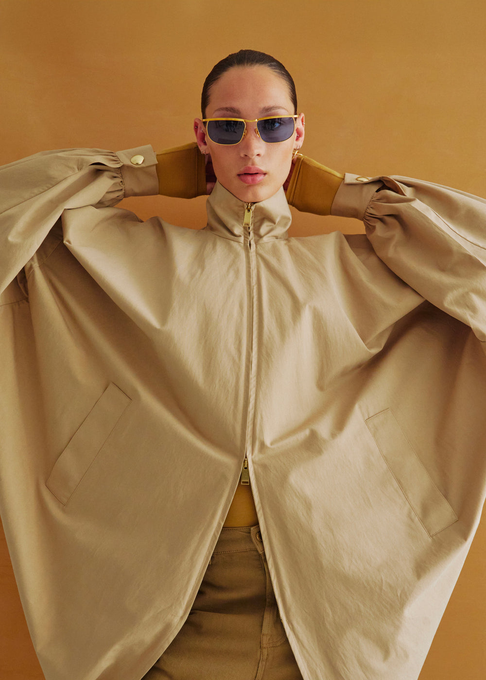 Darkpark Norma Draped Sleeves Bomber Jacket - Beige