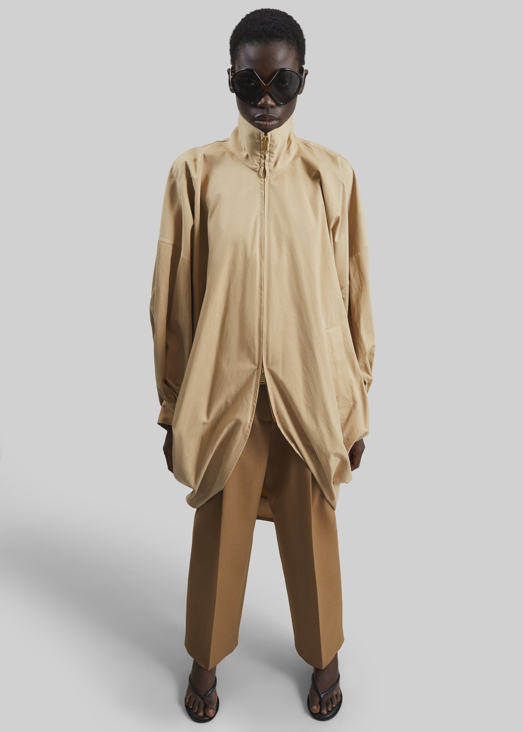 Shop the look image for Darkpark Norma Draped Sleeves Bomber Jacket - Beige