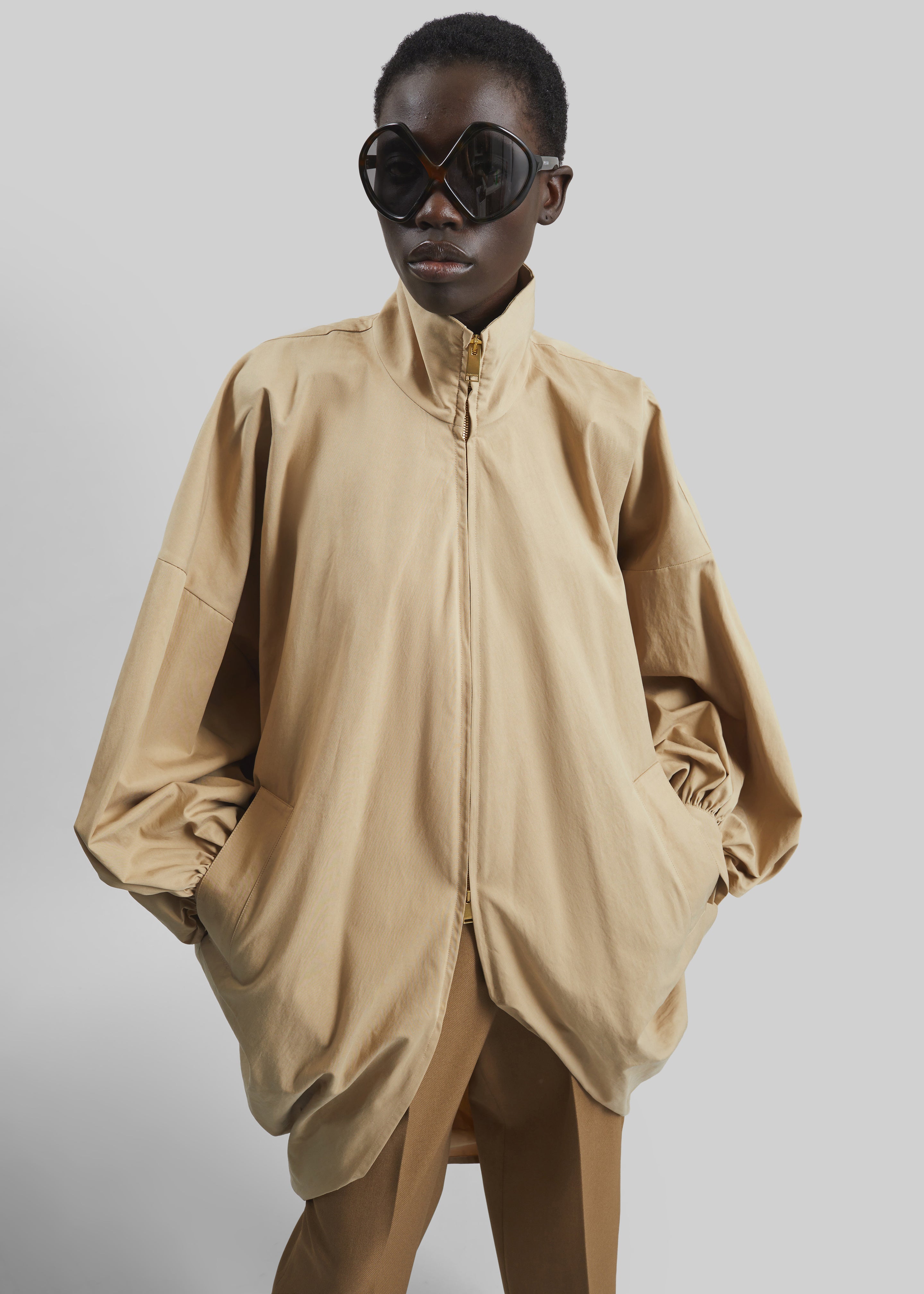 Darkpark Norma Draped Sleeves Bomber Jacket - Beige - 5