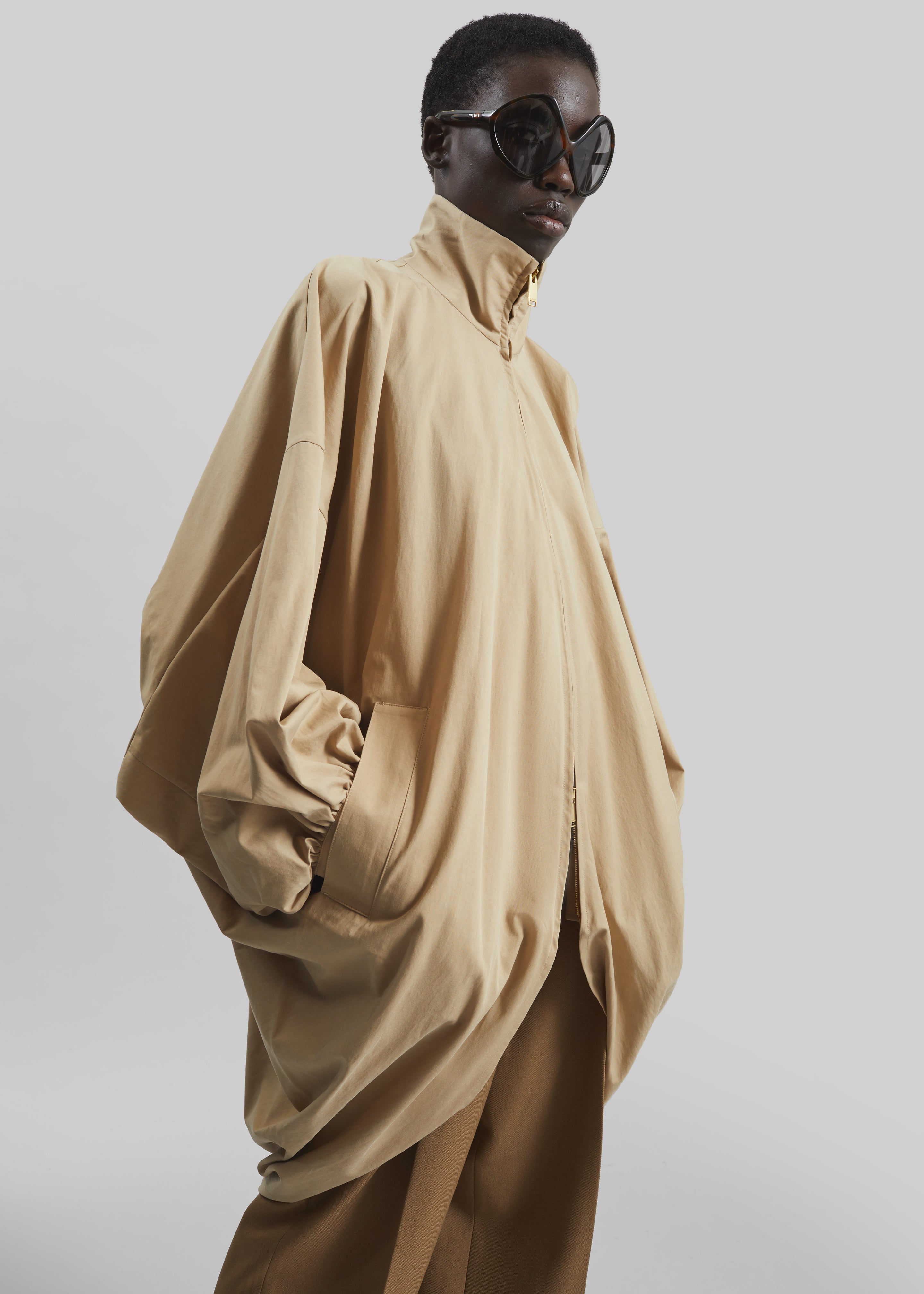 Darkpark Norma Draped Sleeves Bomber Jacket - Beige - 3