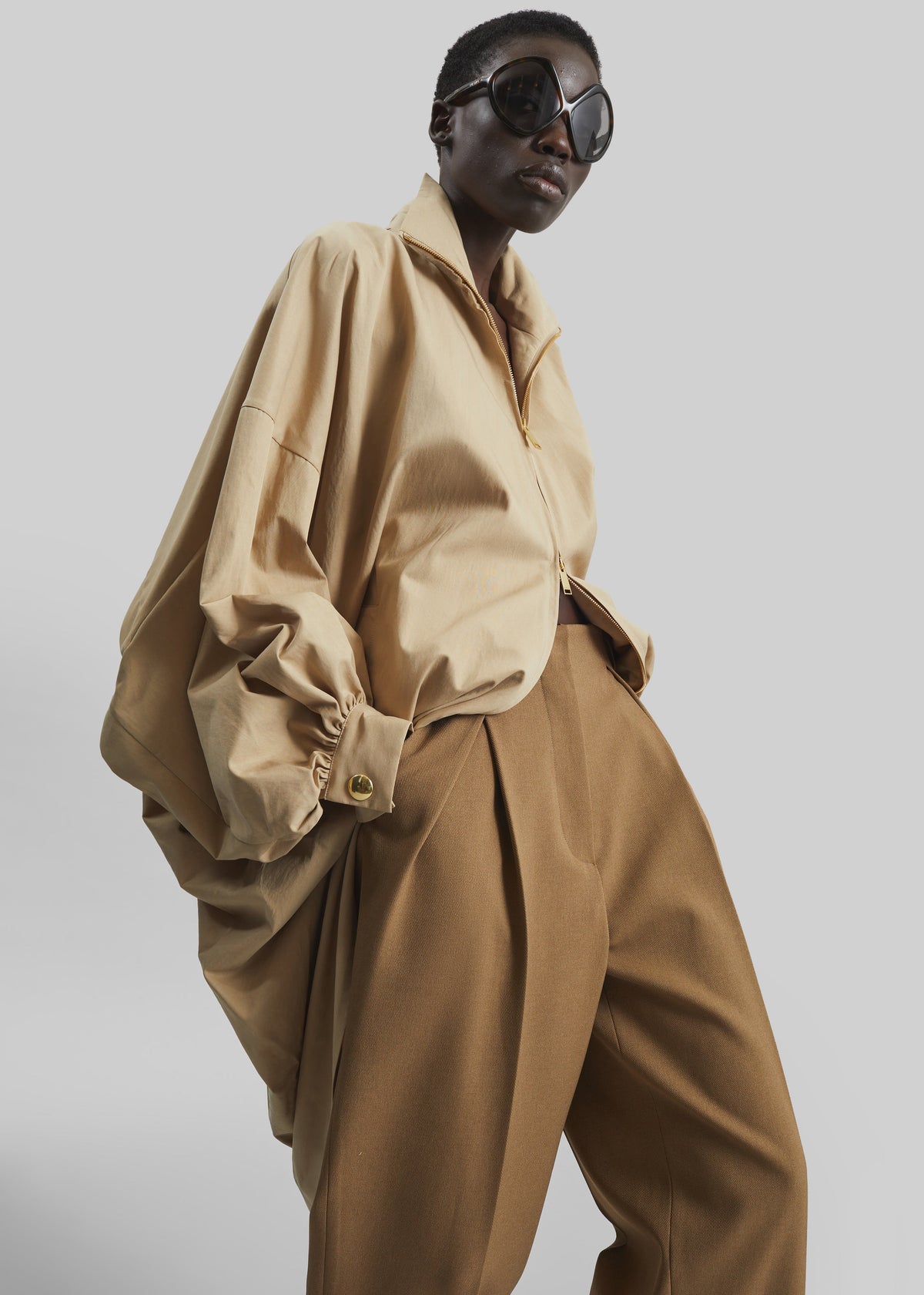 Darkpark Norma Draped Sleeves Bomber Jacket - Beige - 6