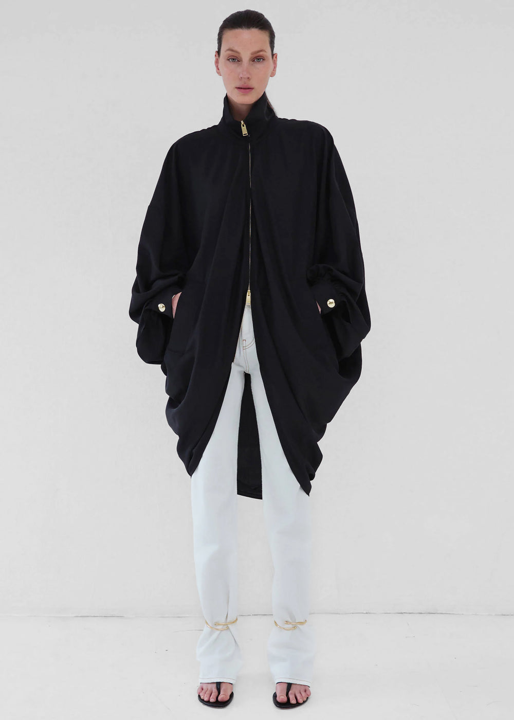 Darkpark Norma Draped Sleeves Bomber Jacket - Black - 1