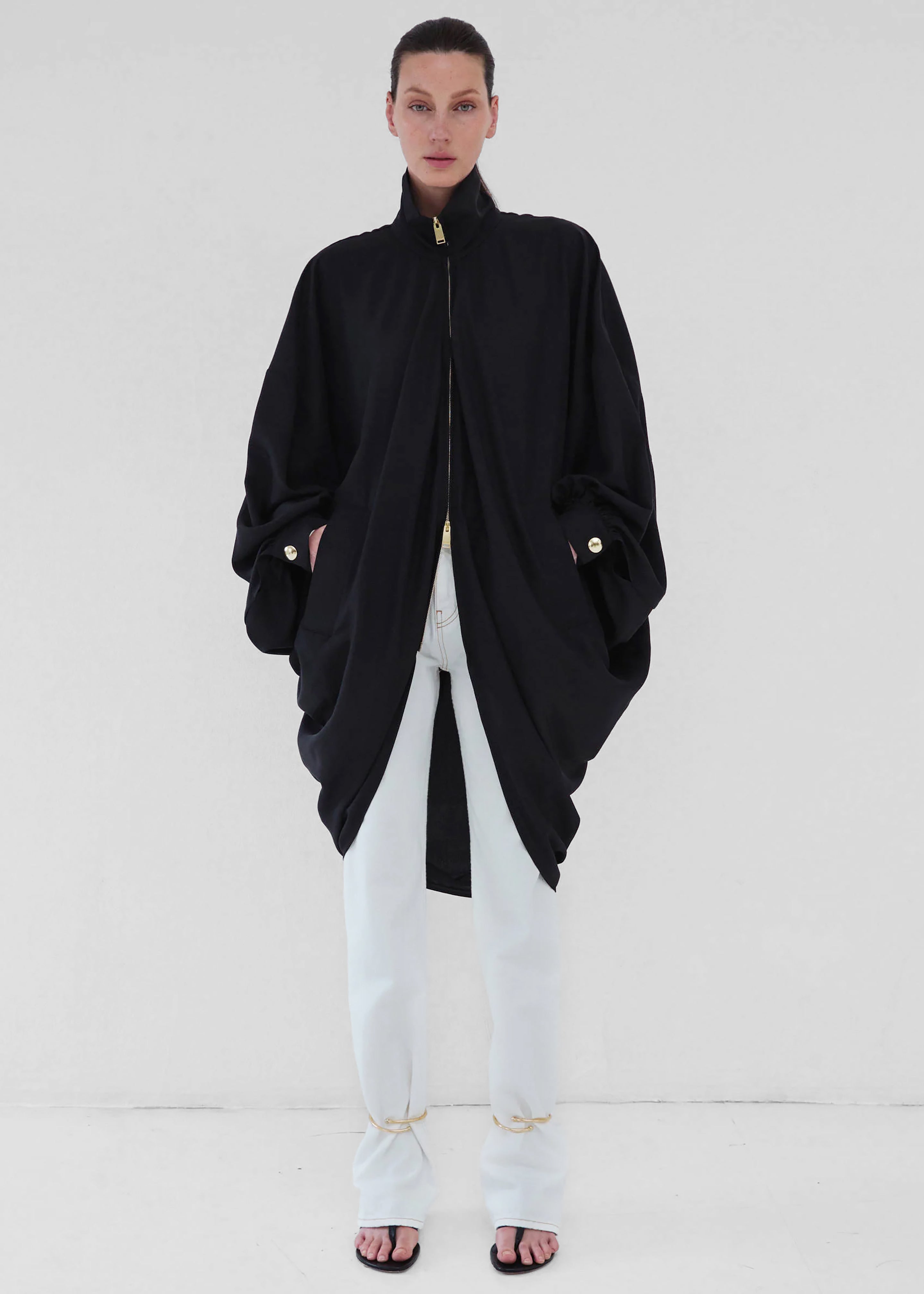 Darkpark Norma Draped Sleeves Bomber Jacket - Black - 2