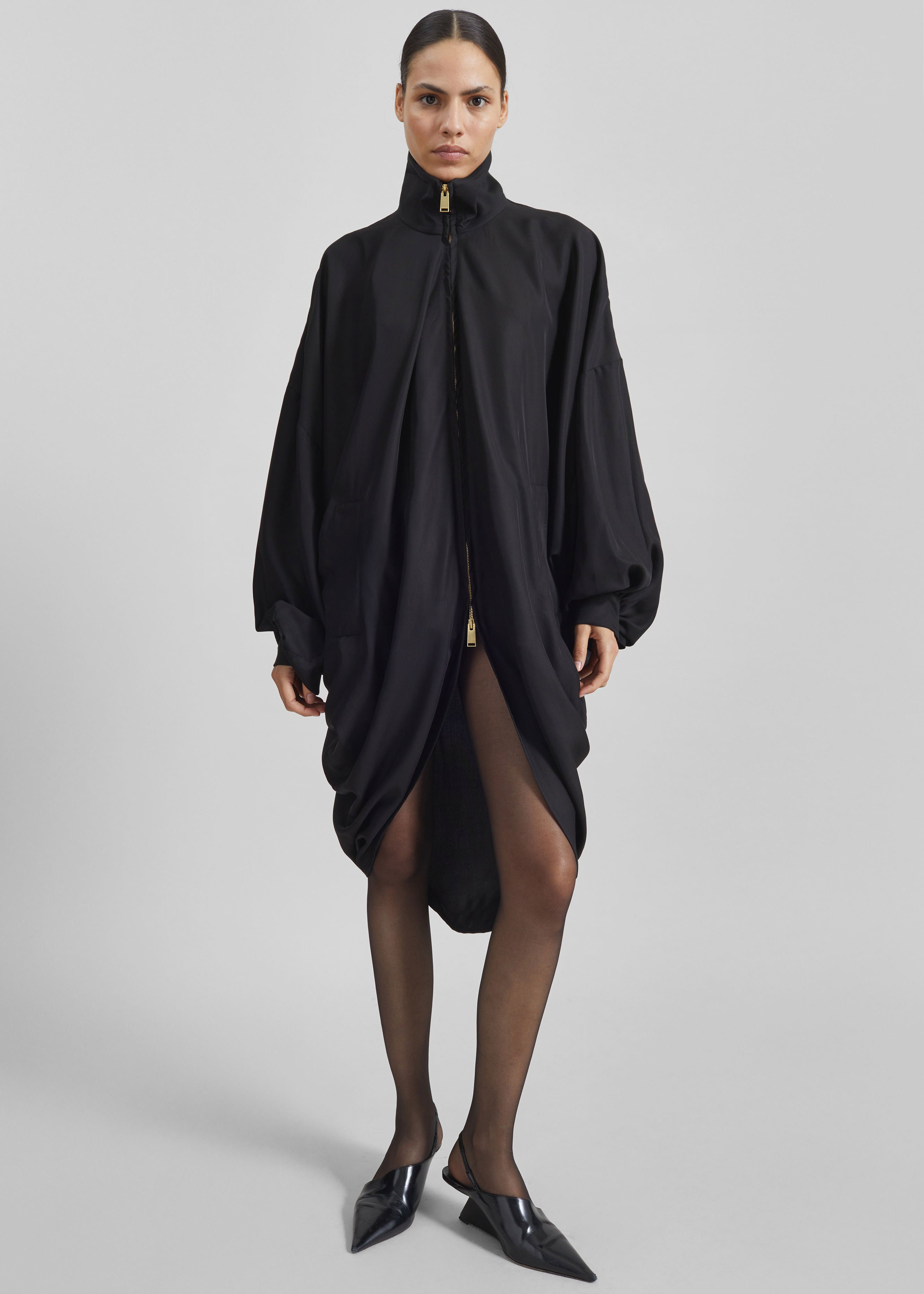 Darkpark Norma Draped Sleeves Bomber Jacket - Black - 6