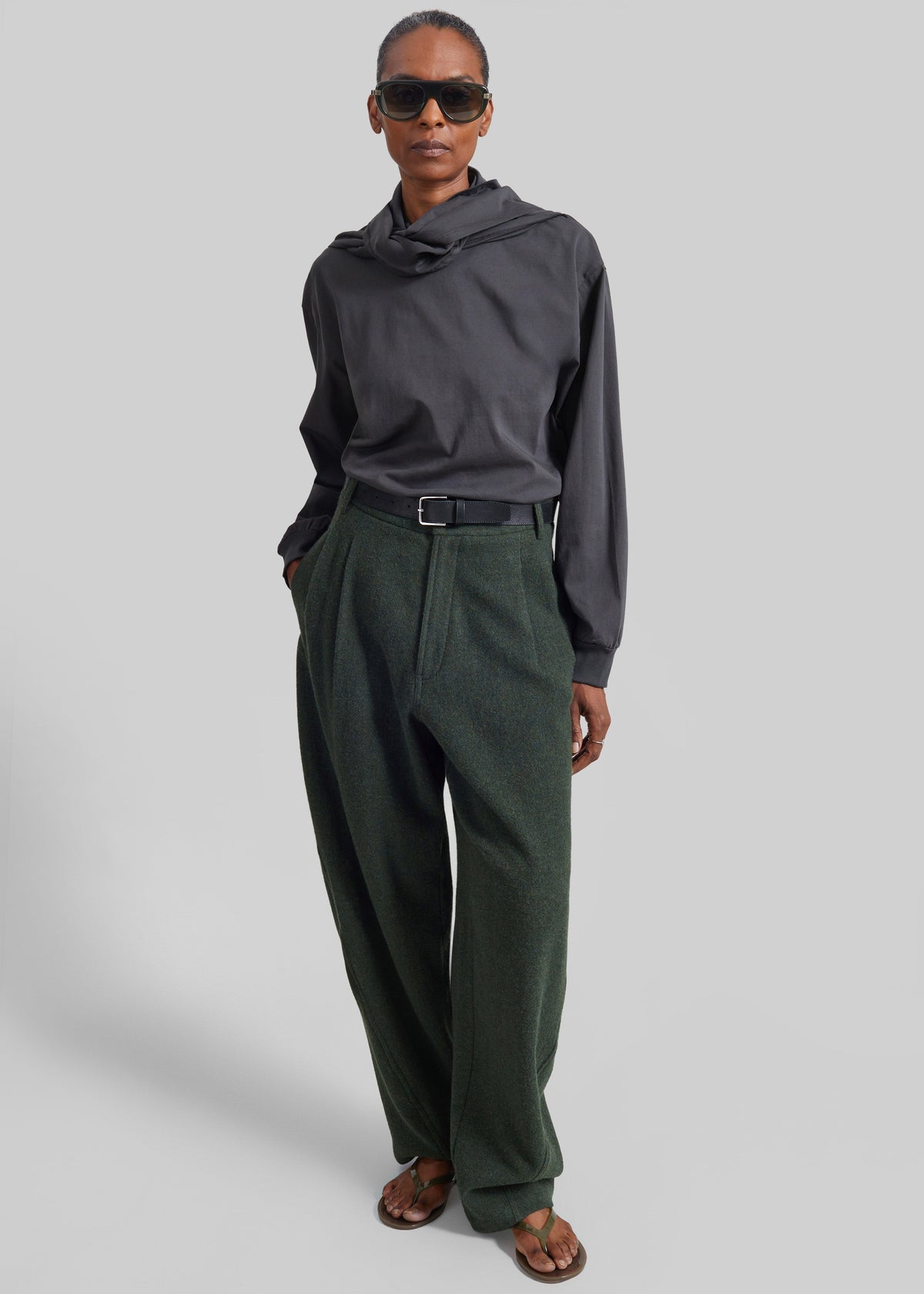 Darkpark Phebe Wool Wide Leg Pants - Green
