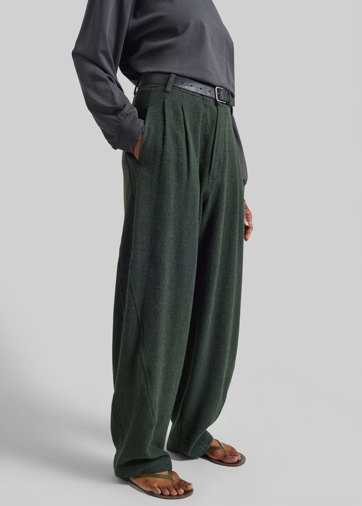 Darkpark Phebe Wool Wide Leg Pants - Green