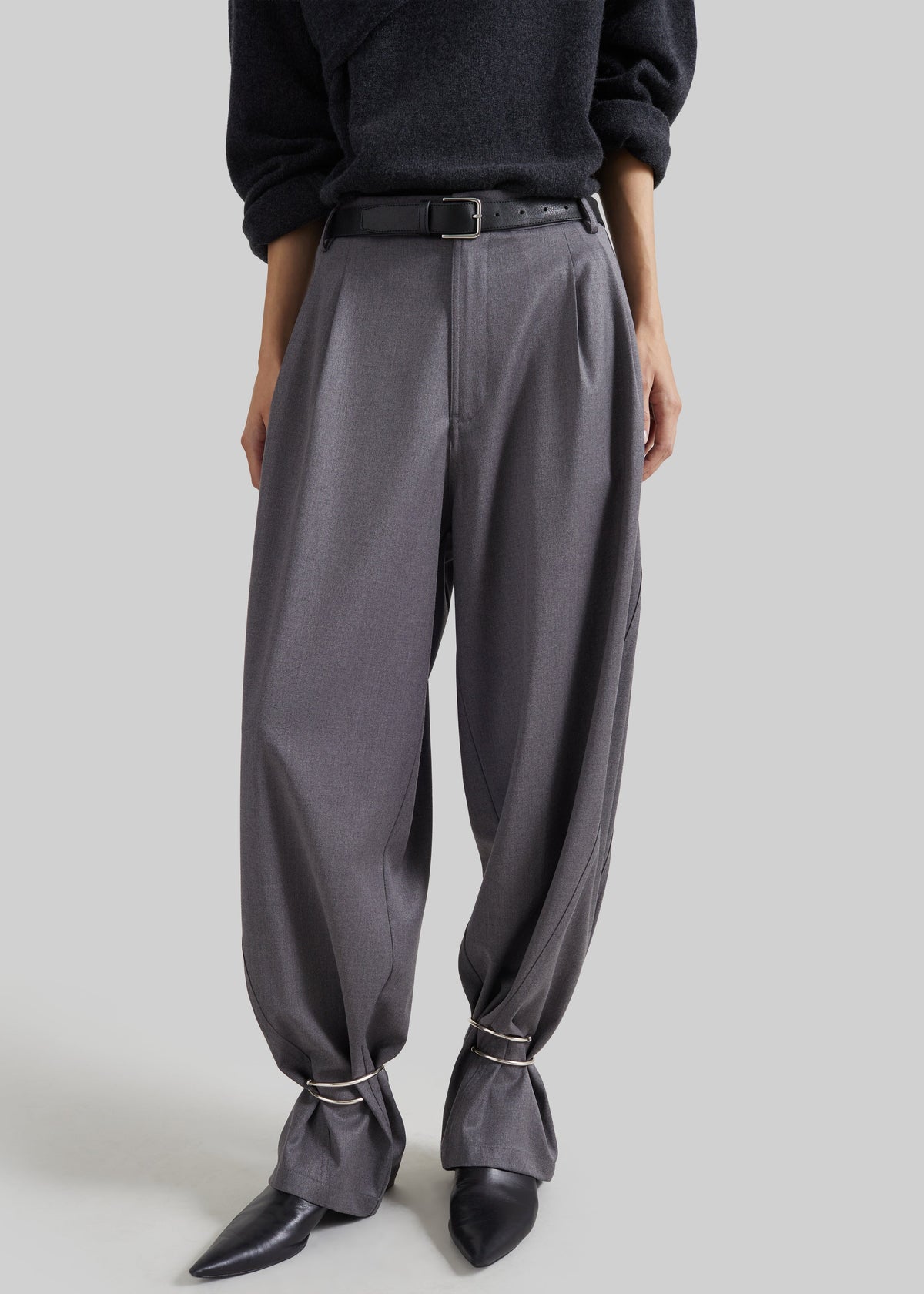 Darkpark Phebe Cuff Adorned Wide Leg Pants - Grey Melange