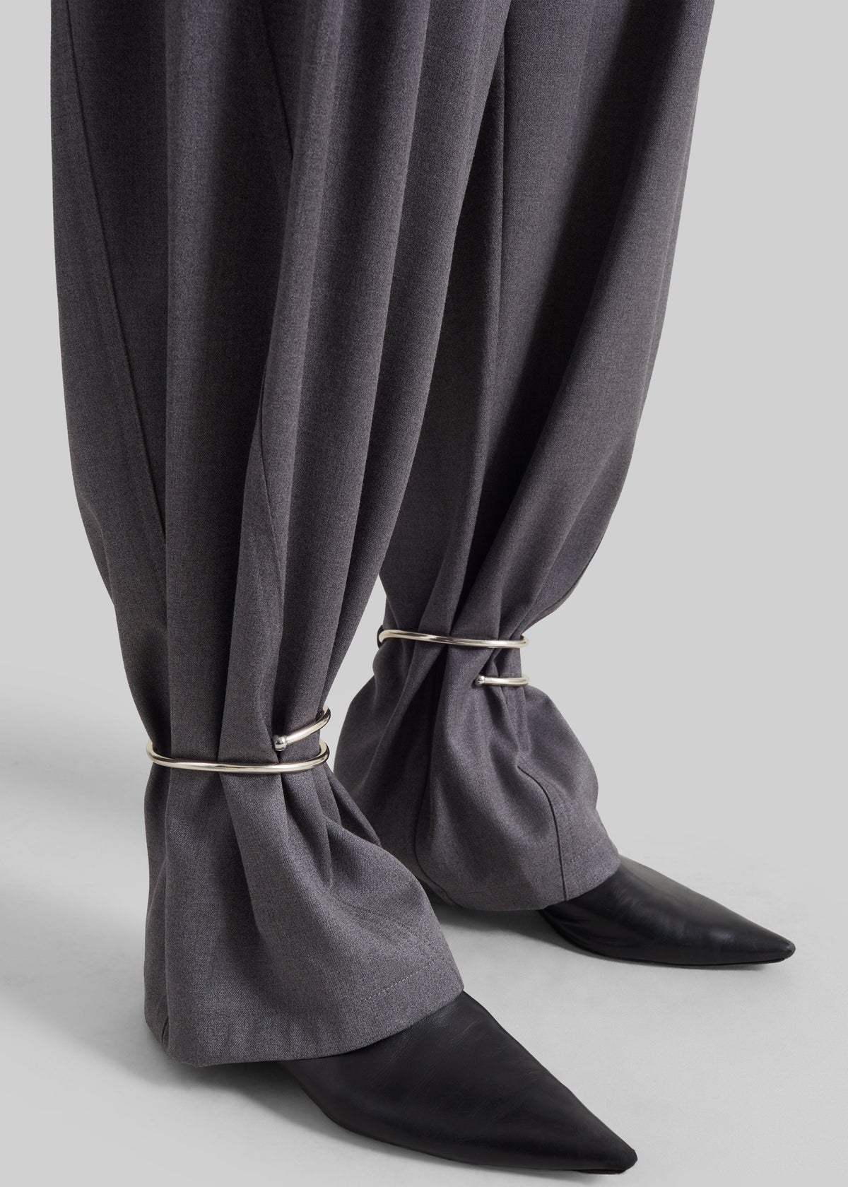 Darkpark Phebe Cuff Adorned Wide Leg Pants - Grey Melange