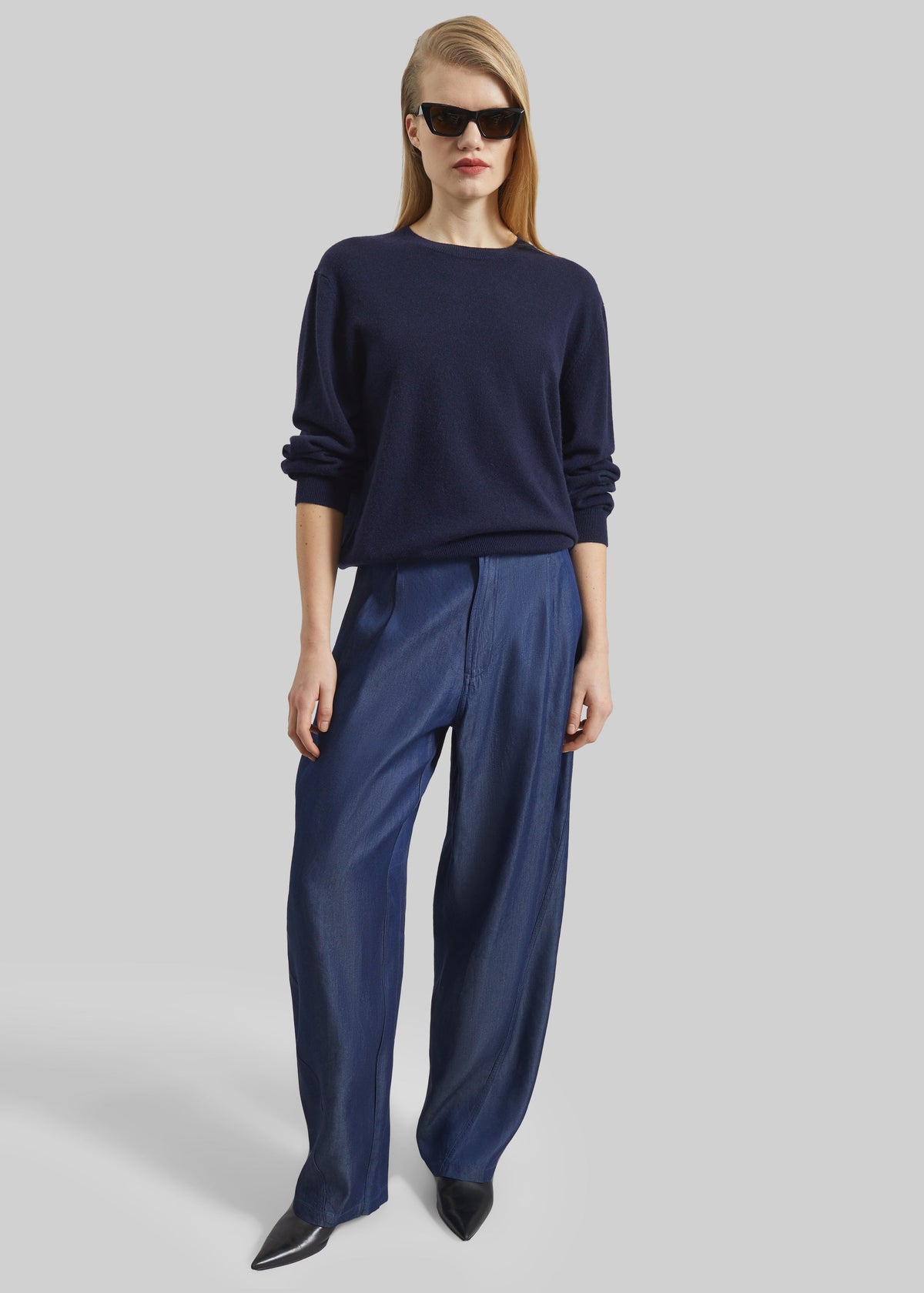 Darkpark Phebe Light Chambray Wide-Leg Pants - Blue Denim - 5