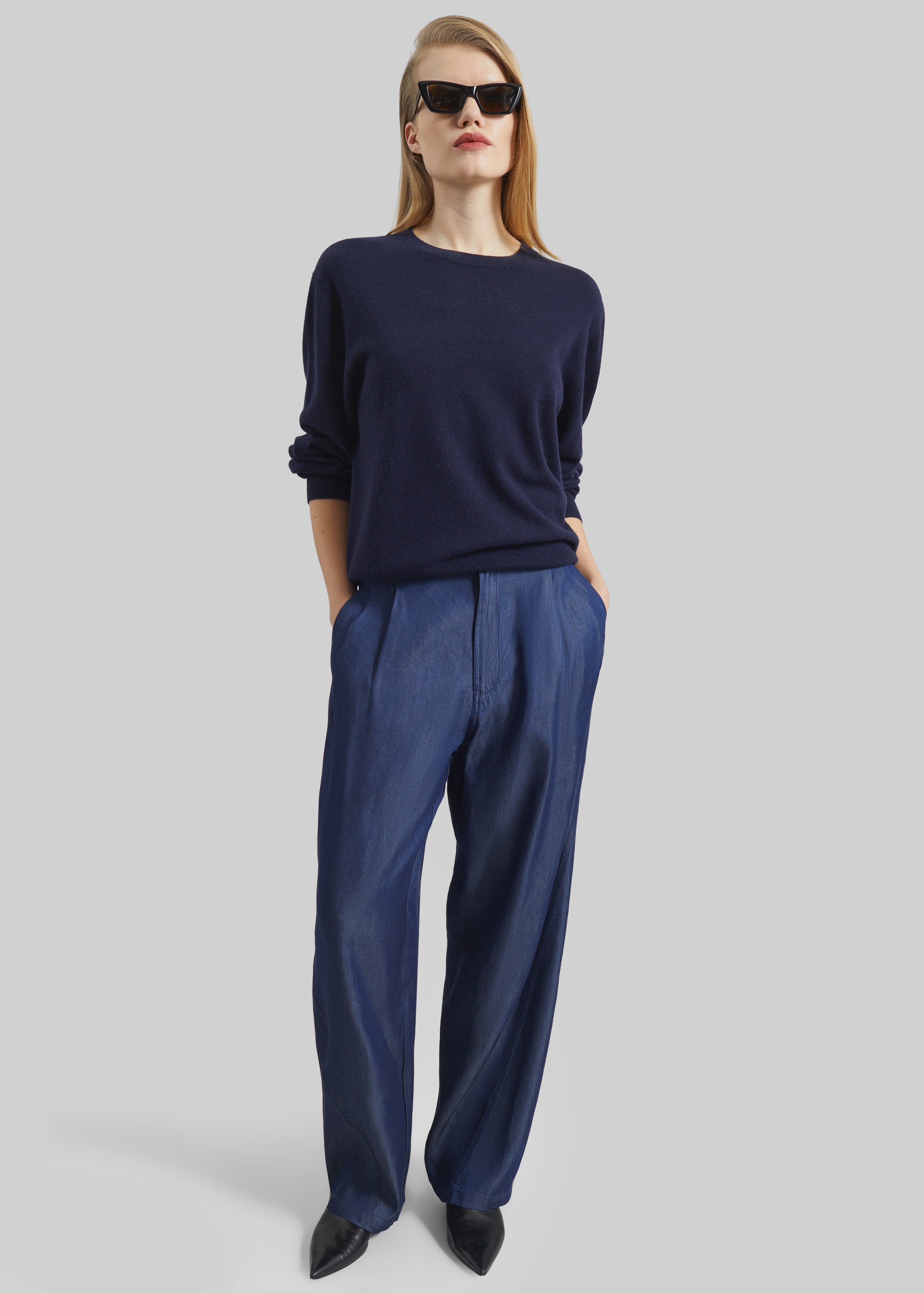 Darkpark Phebe Light Chambray Wide-Leg Pants - Blue Denim - 3