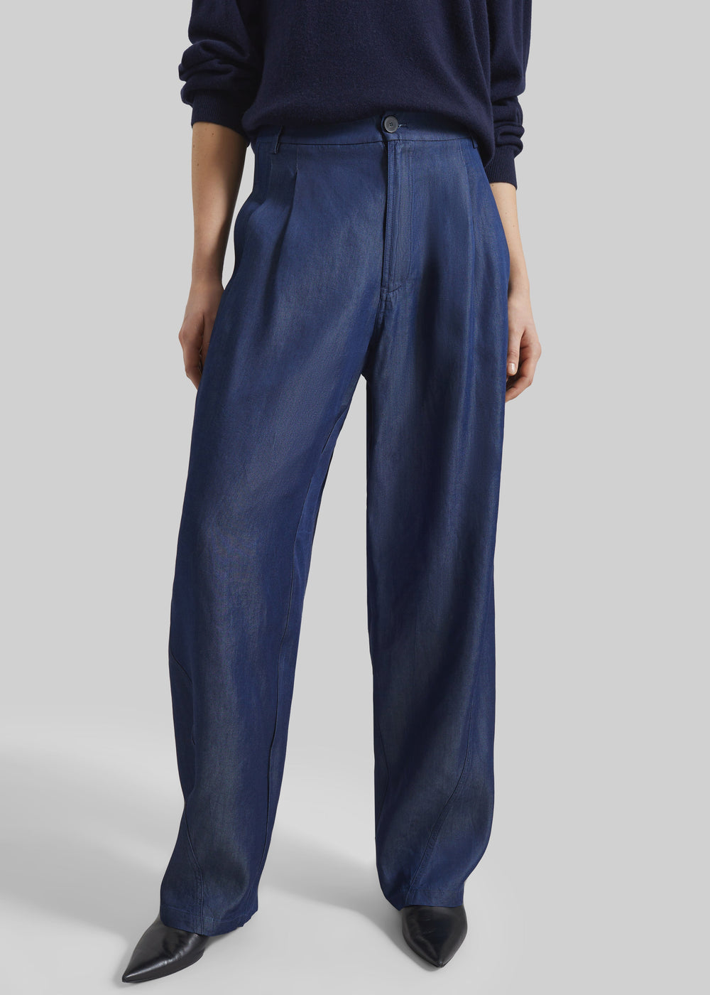 Darkpark Phebe Light Chambray Wide-Leg Pants - Blue Denim - 1