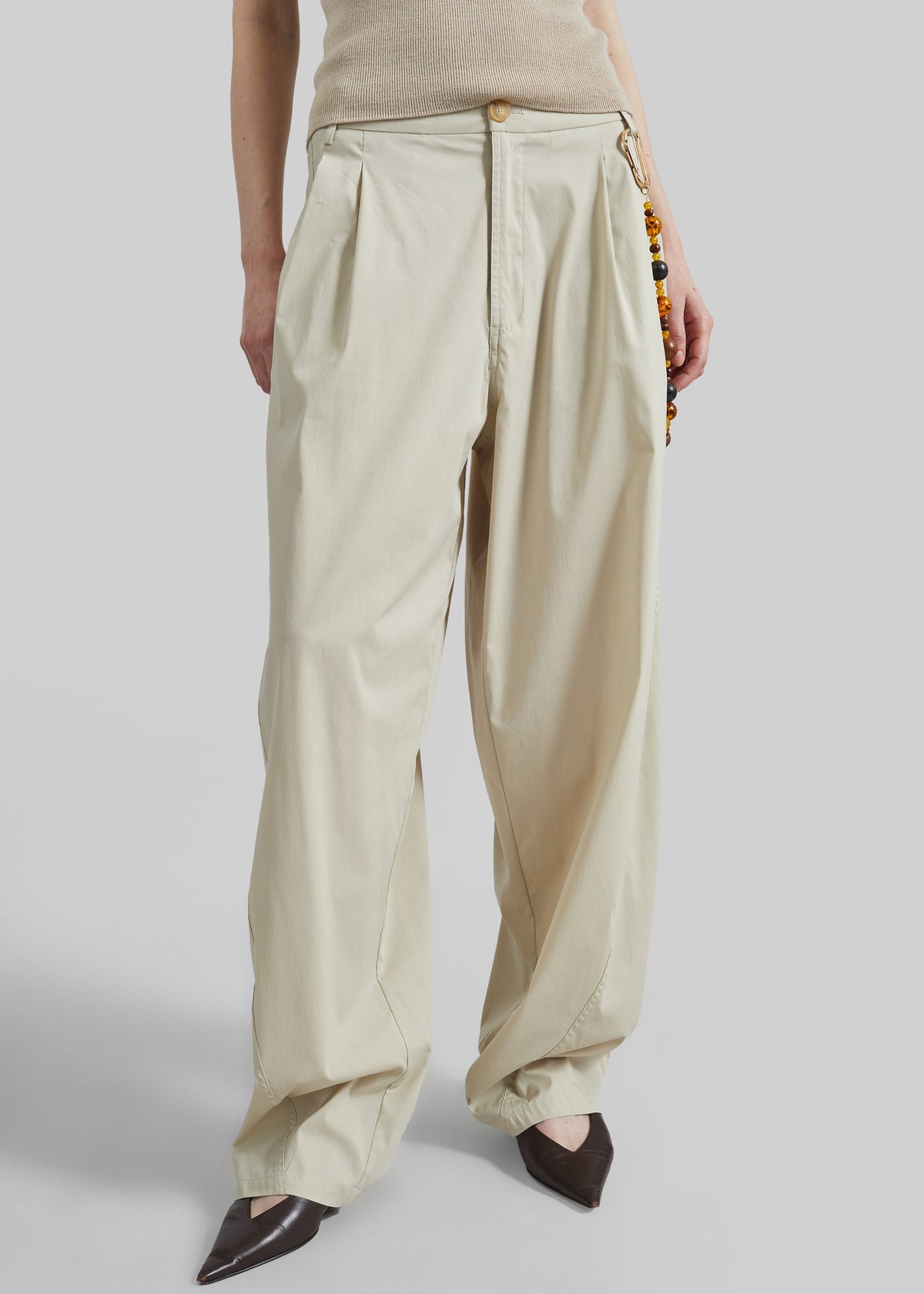 Darkpark Phebe Light Cotton Popeline Wide-Leg Pants - Beige - 4