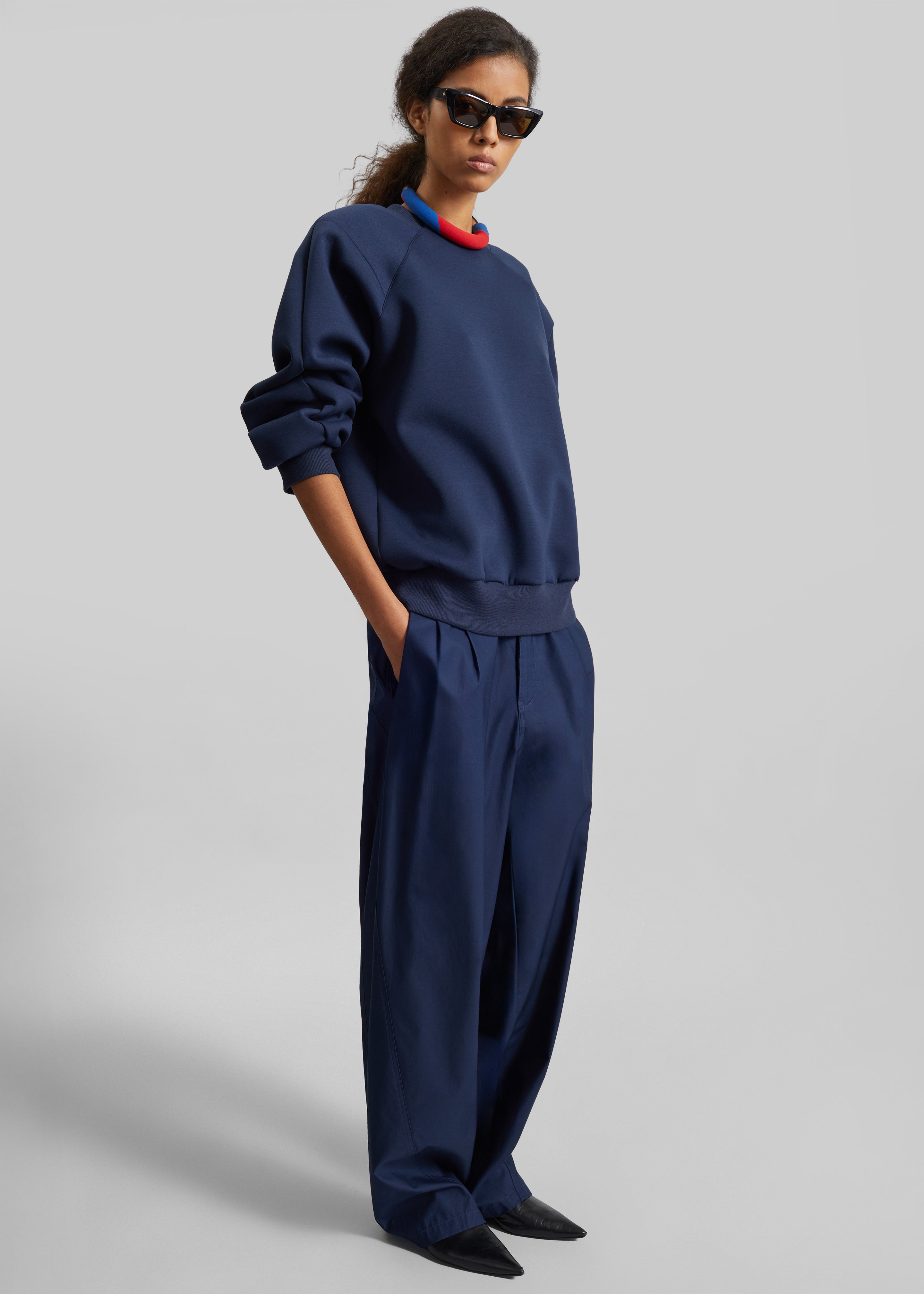 Darkpark Phebe Light Cotton Popeline Wide-Leg Pants - Blue Navy - 4