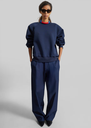 Darkpark Phebe Light Cotton Popeline Wide-Leg Pants - Blue Navy