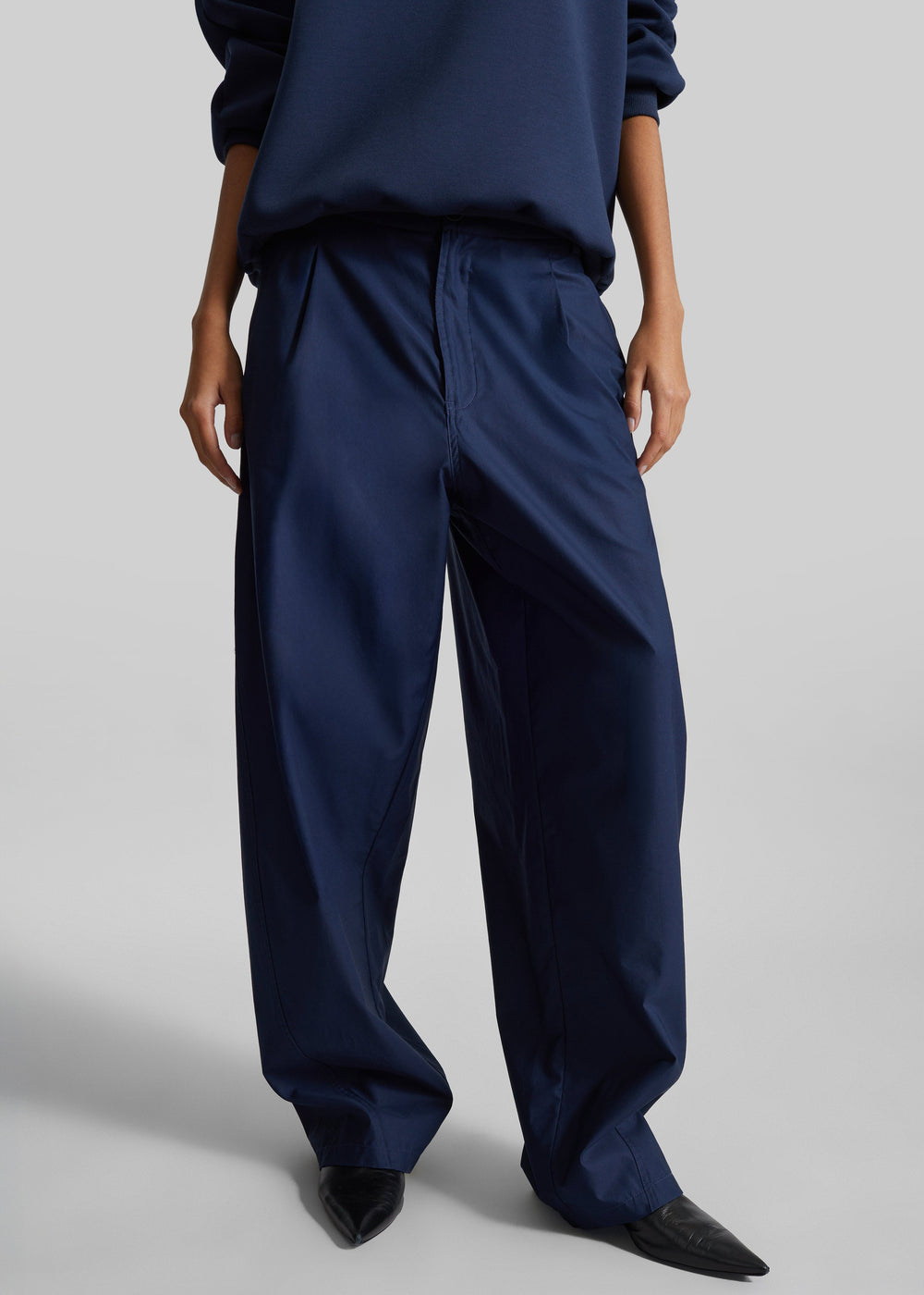 Darkpark Phebe Light Cotton Popeline Wide-Leg Pants - Blue Navy - 1