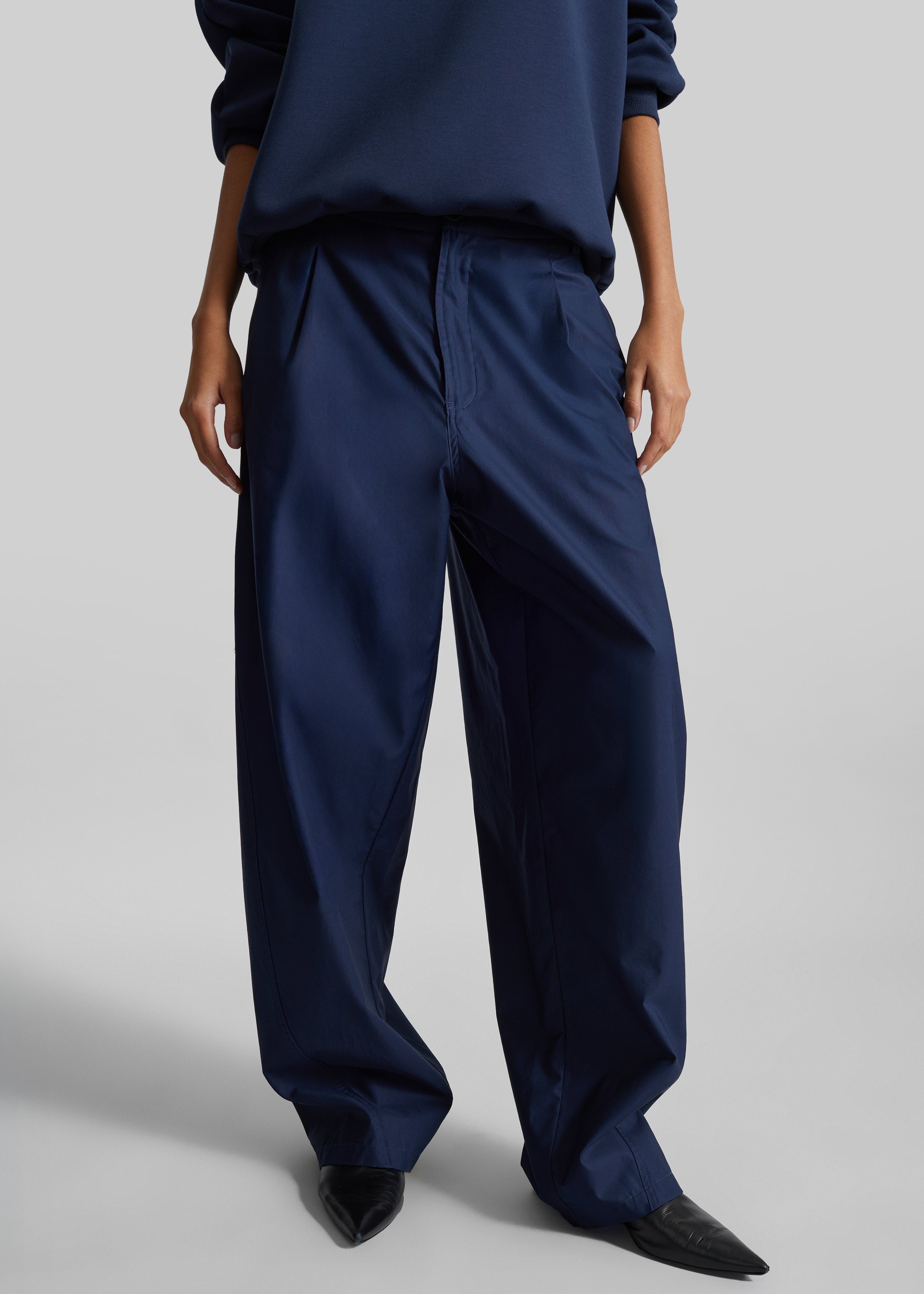 Darkpark Phebe Light Cotton Popeline Wide-Leg Pants - Blue Navy - 2