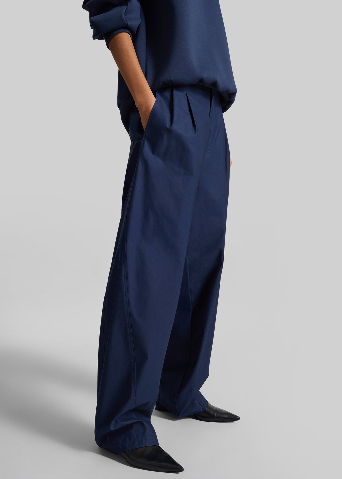 Darkpark Phebe Light Cotton Popeline Wide-Leg Pants - Blue Navy - 5
