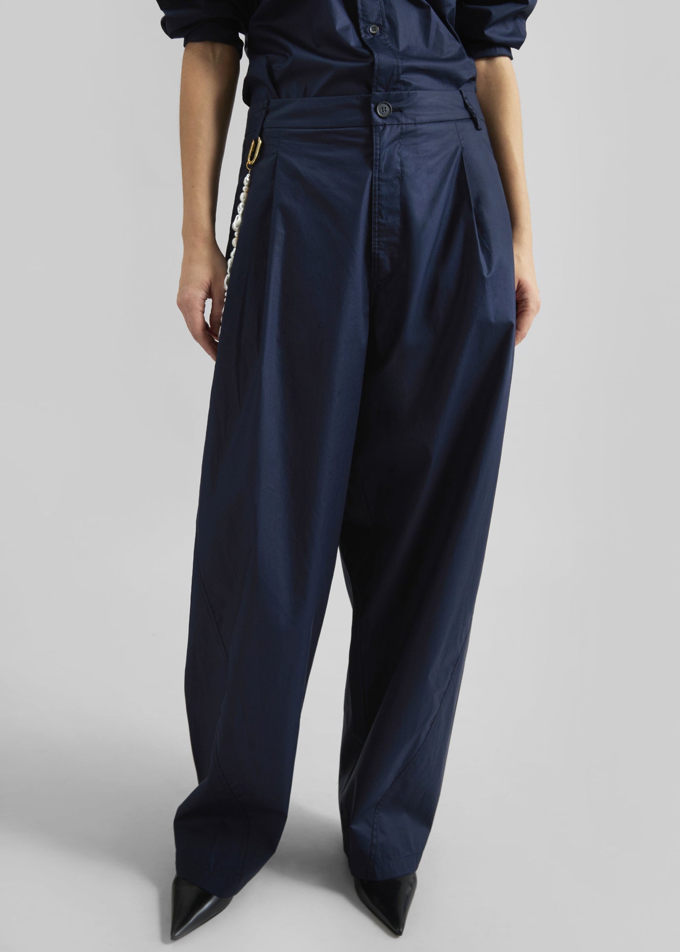 Darkpark Phebe Pearl Adorned Wide-Leg Pants - Blue Navy - 1