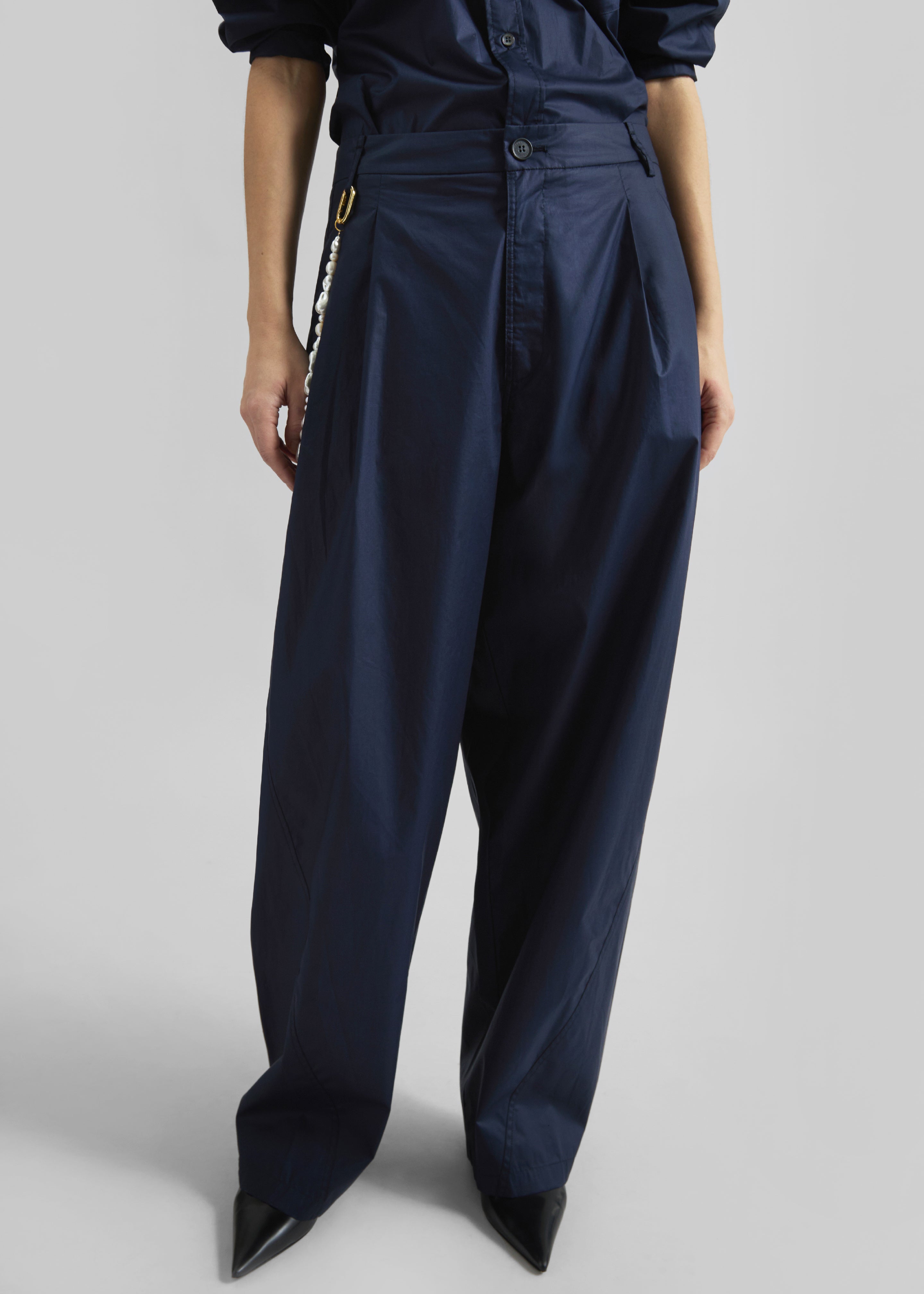 Darkpark Phebe Pearl Adorned Wide-Leg Pants - Blue Navy - 2