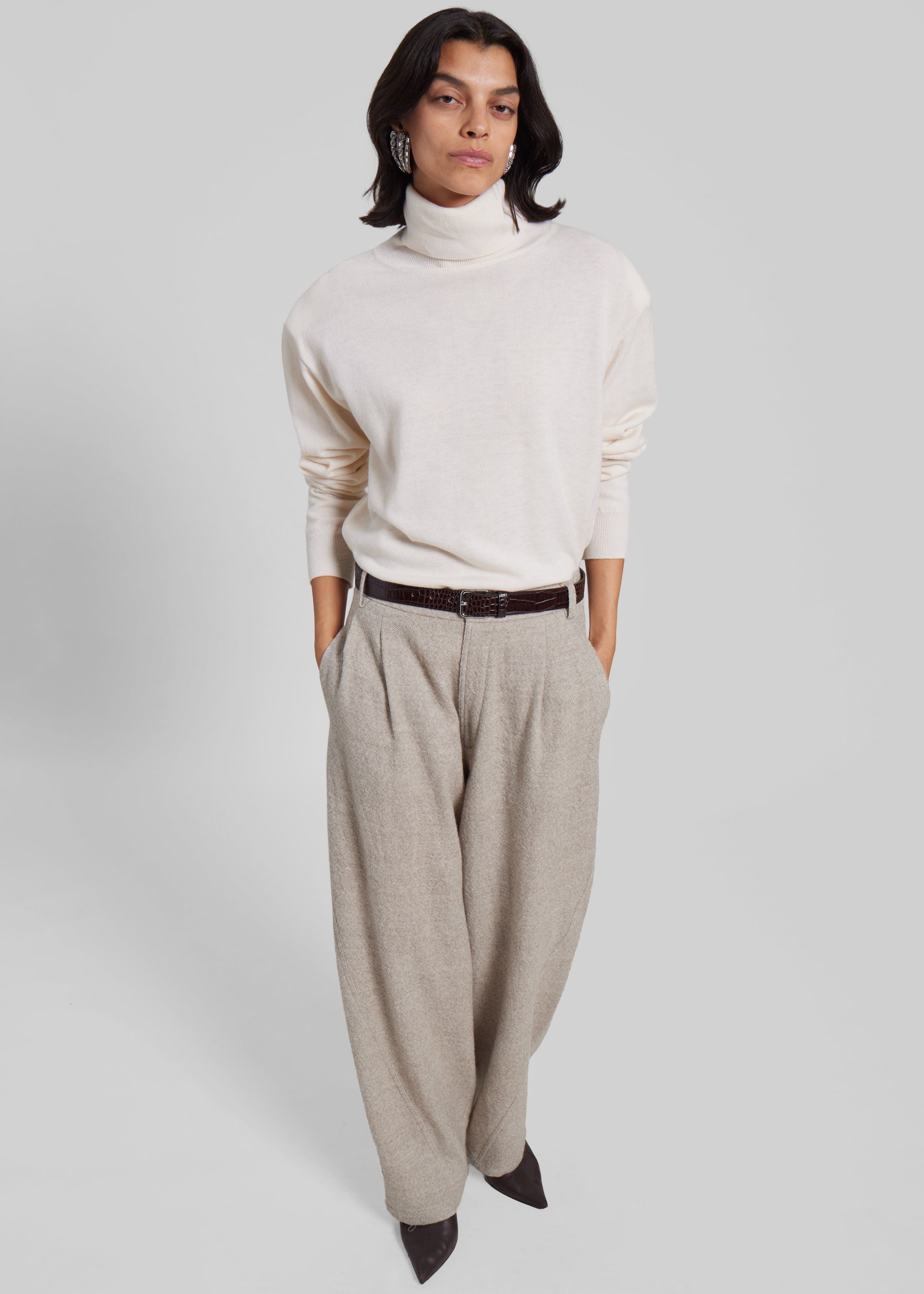 Shop the look image for Darkpark Phebe Wide-Leg Japanese Light Wool Pants - Beige