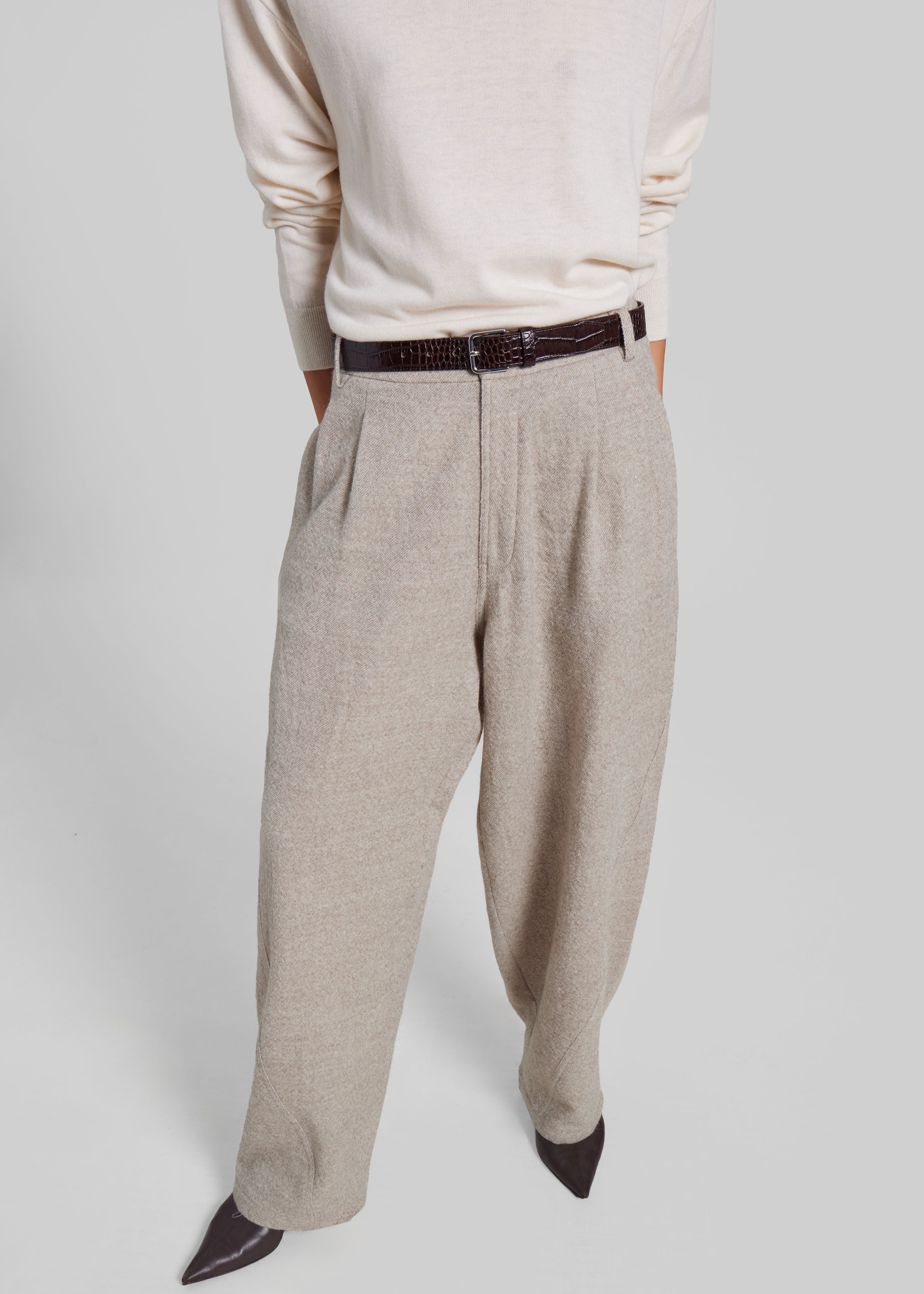 Darkpark Phebe Wide-Leg Japanese Light Wool Pants - Beige - 4