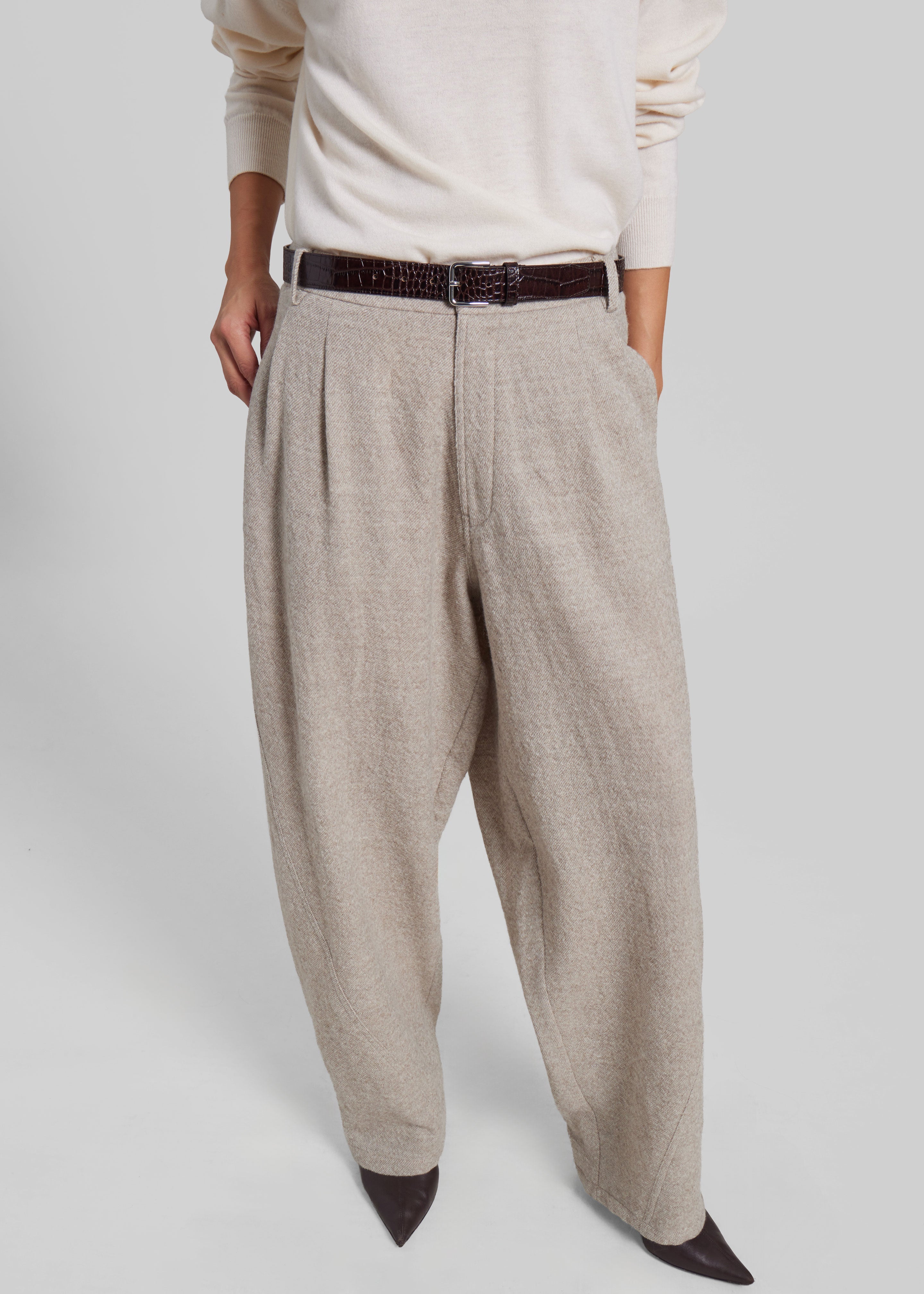 Darkpark Phebe Wide-Leg Japanese Light Wool Pants - Beige - 2