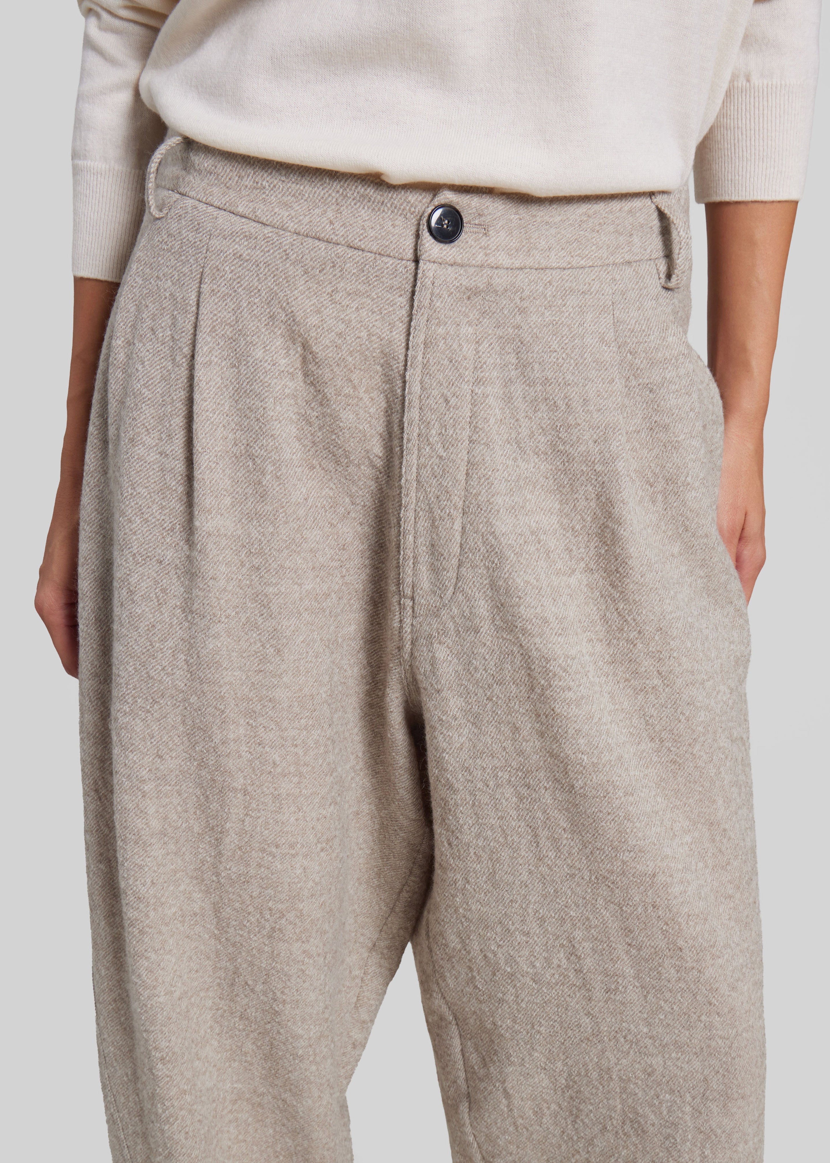 Darkpark Phebe Wide-Leg Japanese Light Wool Pants - Beige - 3