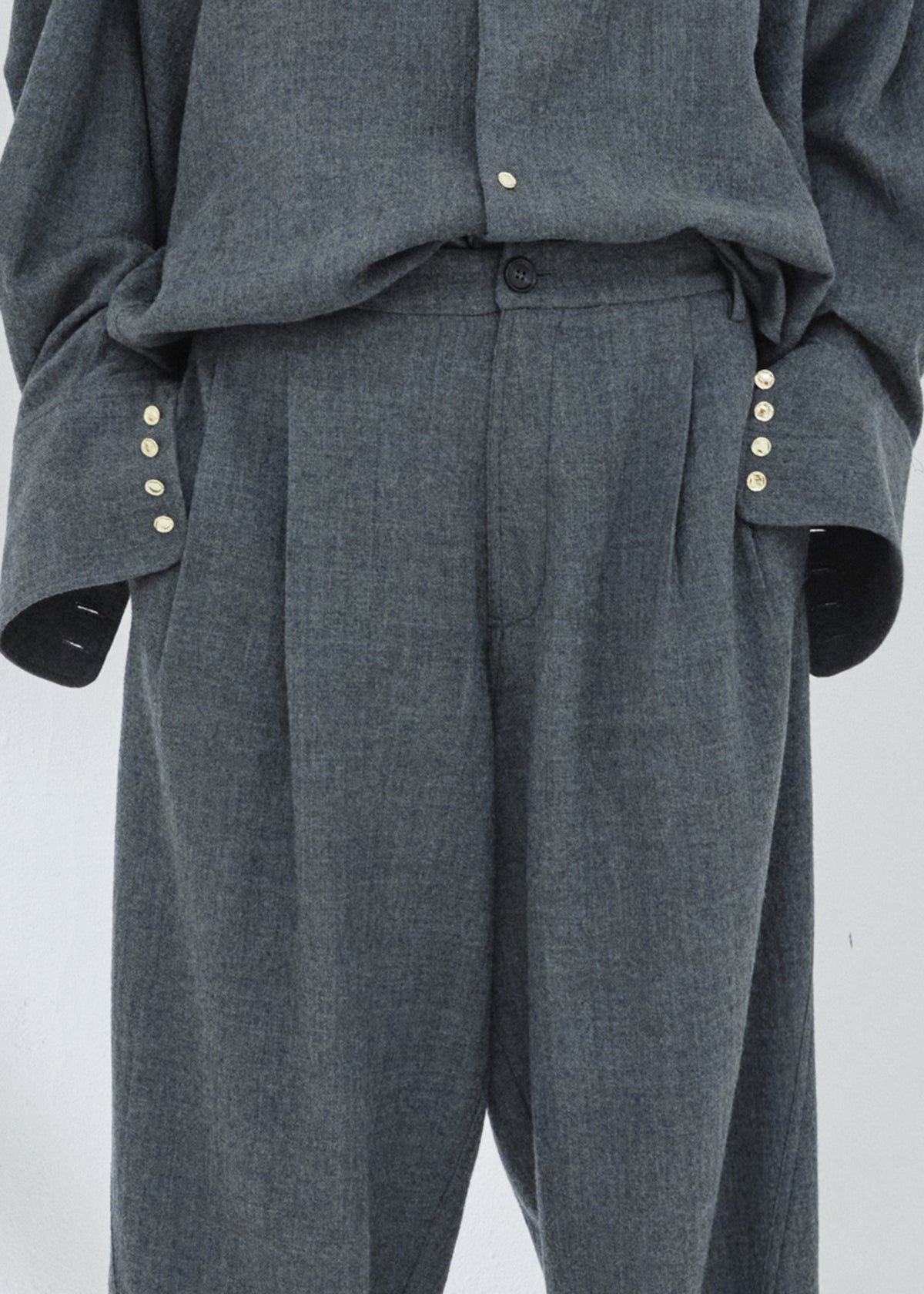 Darkpark Phebe Wide-Leg Japanese Light Wool Pants - Grey Melange - 3