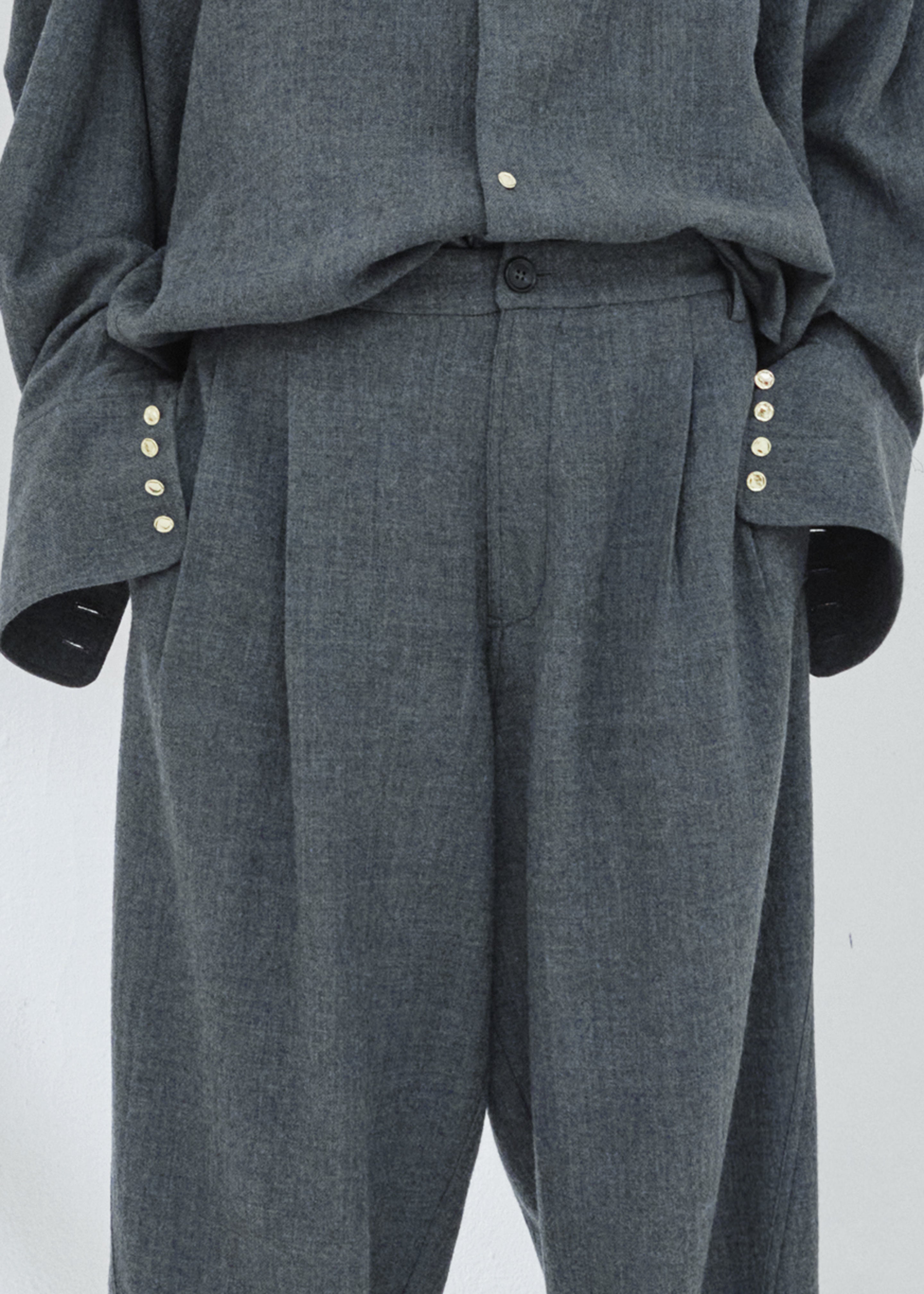 Darkpark Phebe Wide-Leg Japanese Light Wool Pants - Grey Melange - 3