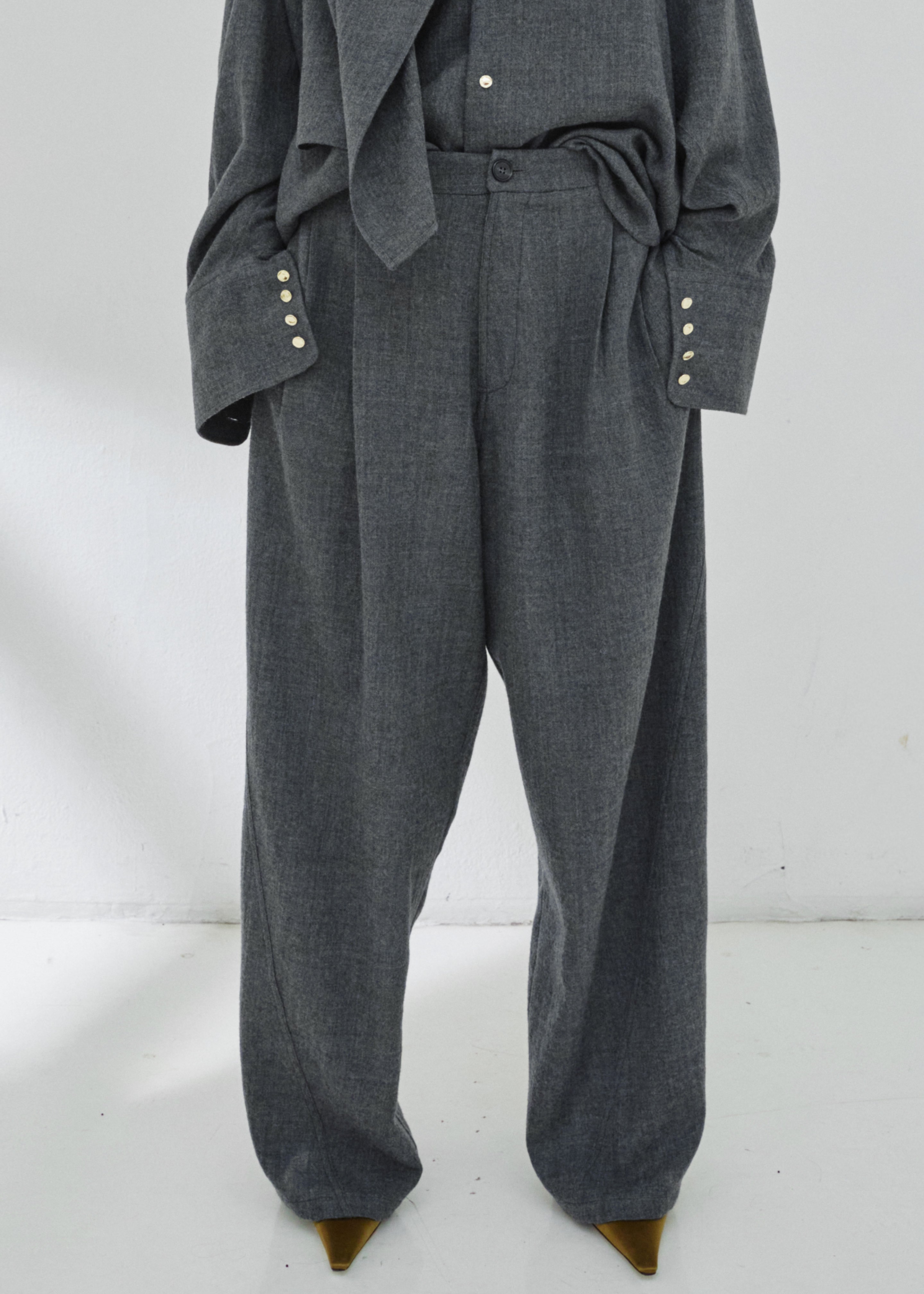 Darkpark Phebe Wide-Leg Japanese Light Wool Pants - Grey Melange - 1