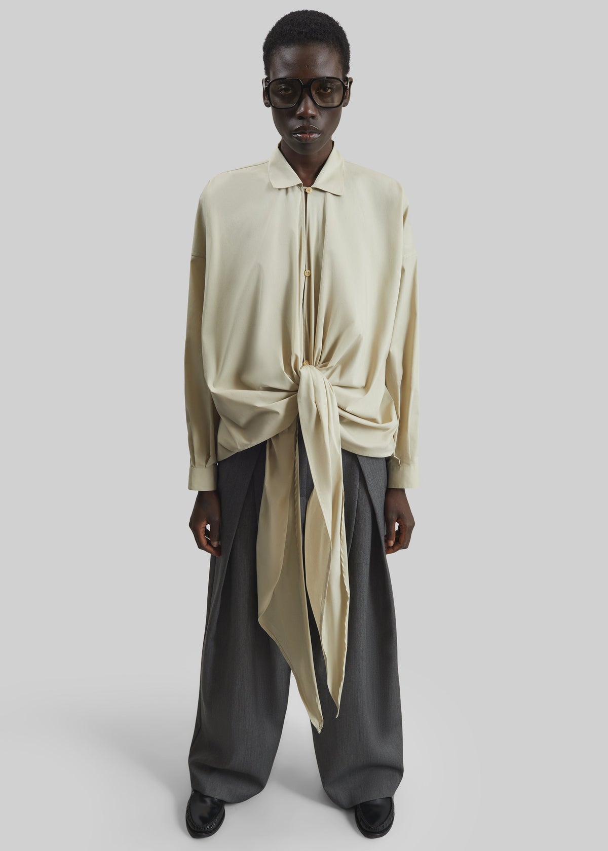 Darkpark Romy Light Cotton Popeline Drap Shirt - Beige - 6