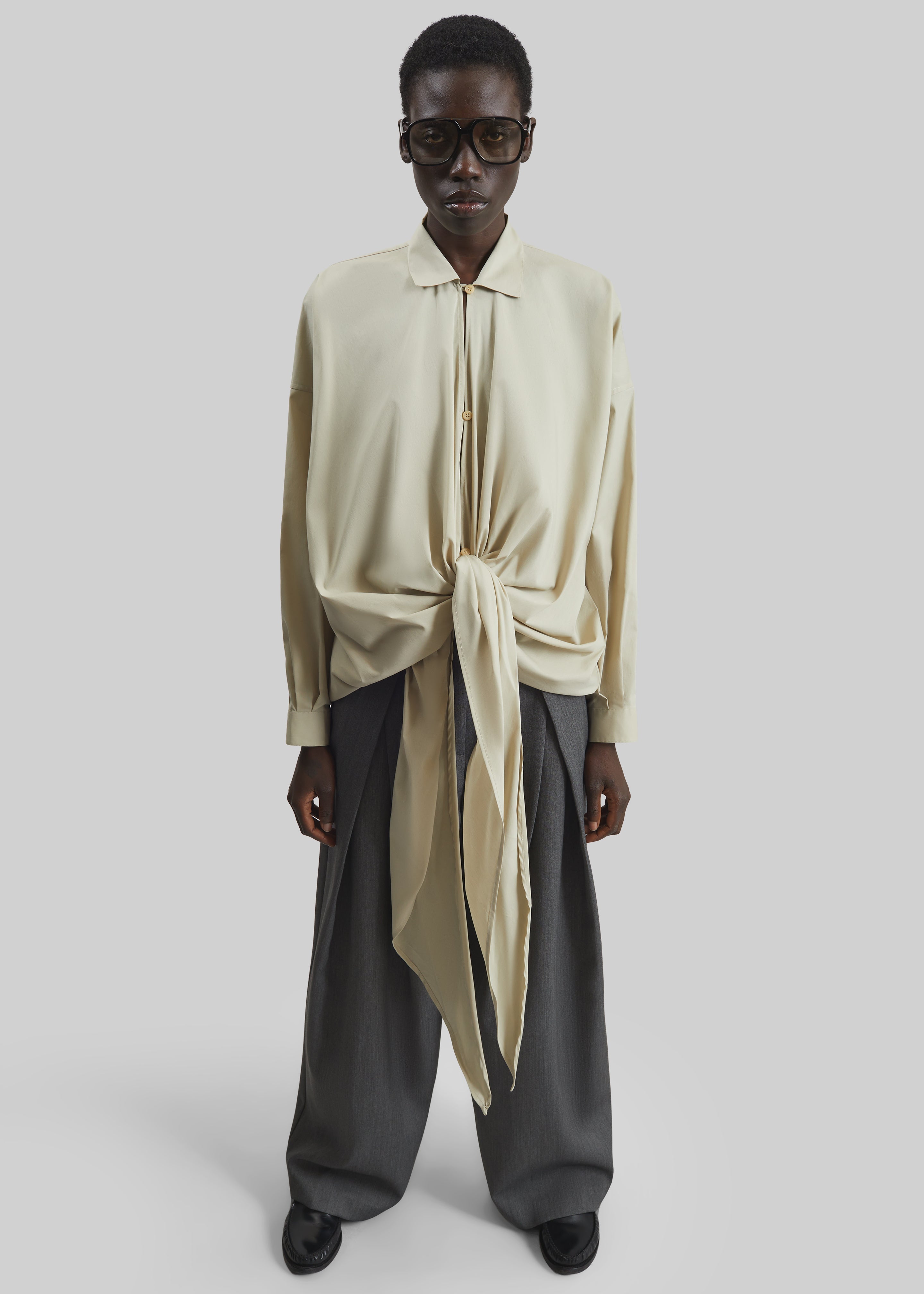 Darkpark Romy Light Cotton Popeline Drap Shirt - Beige - 6