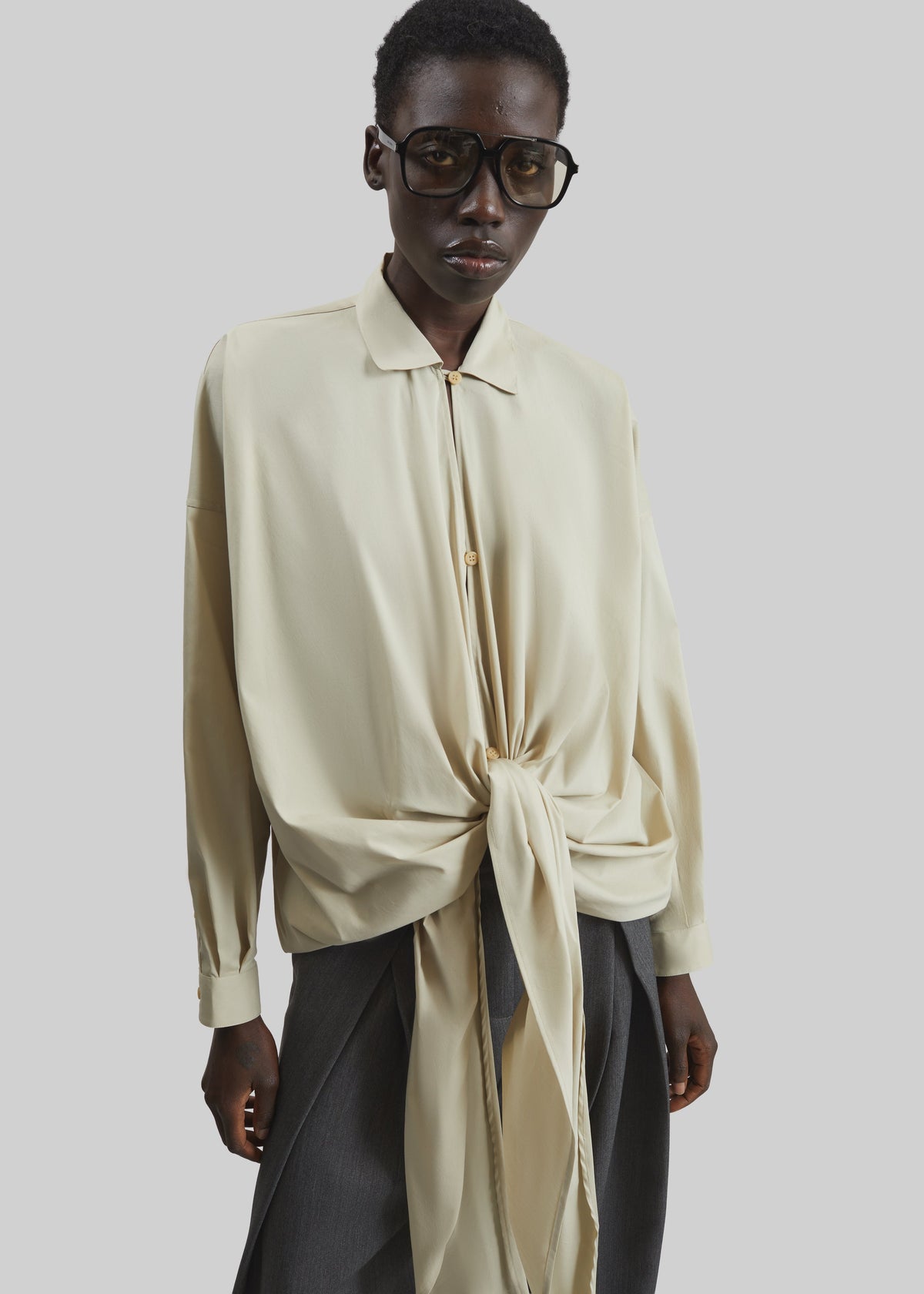 Darkpark Romy Light Cotton Popeline Drap Shirt - Beige - 4