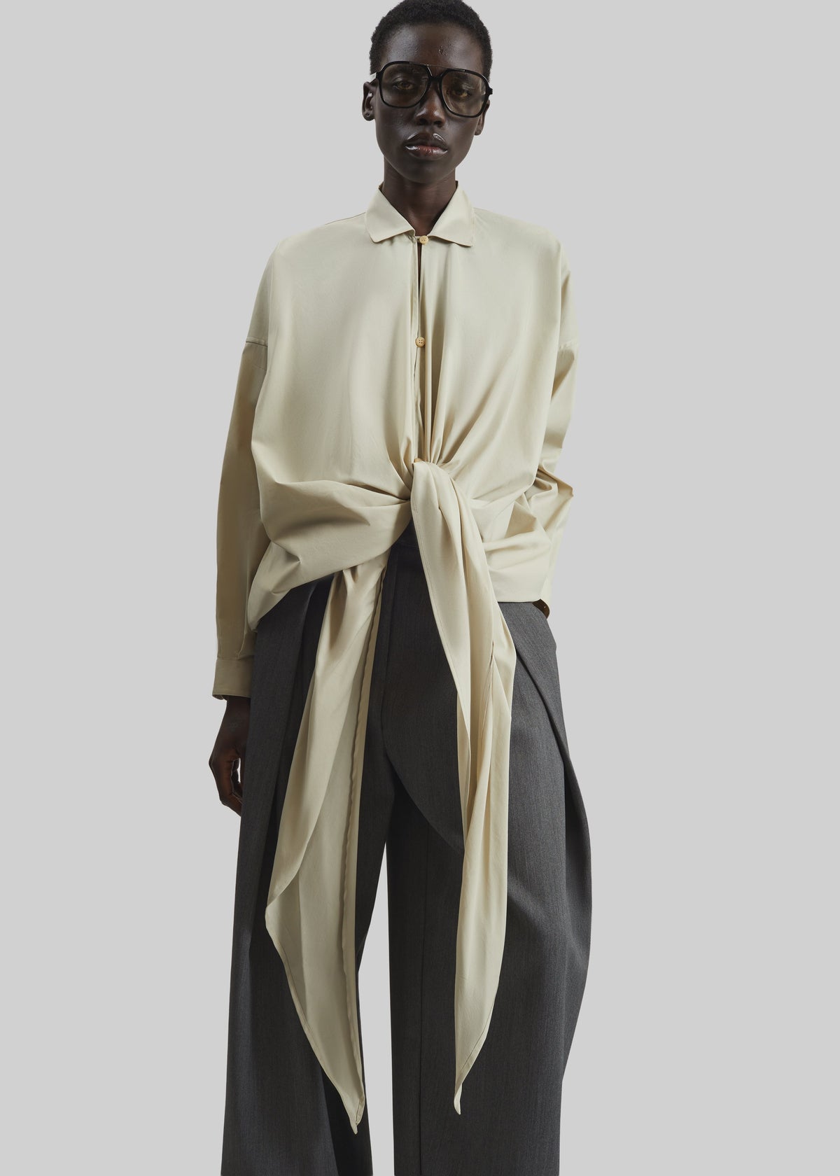 Darkpark Romy Light Cotton Popeline Drap Shirt - Beige - 2